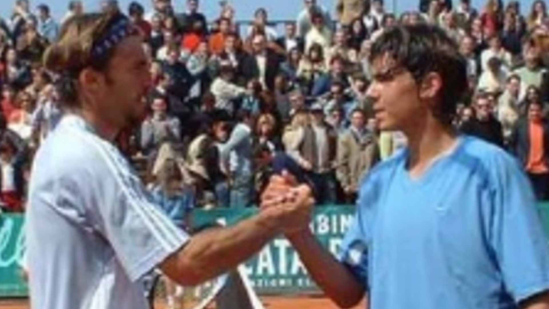 <a href='https://www.atptour.com/en/players/albert-portas/p305/overview'>Albert Portas</a> and <a href='https://www.atptour.com/en/players/rafael-nadal/n409/overview'>Rafael Nadal</a> at the Barletta Challenger, 2003.