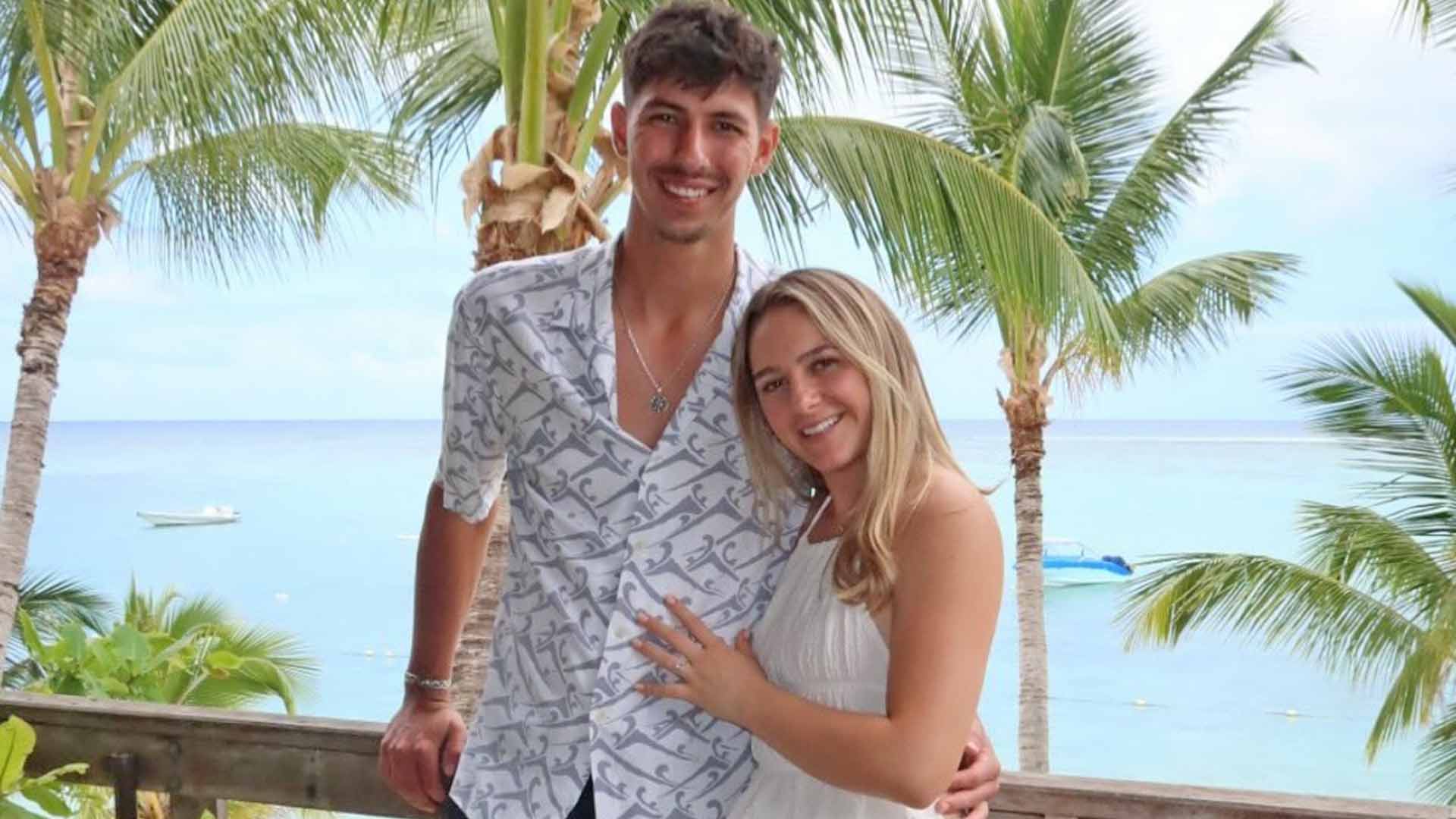 <a href='https://www.atptour.com/en/players/alexei-popyrin/p09z/overview'>Alexei Popyrin</a> and girlfriend Amy Pederick announce their engagement.