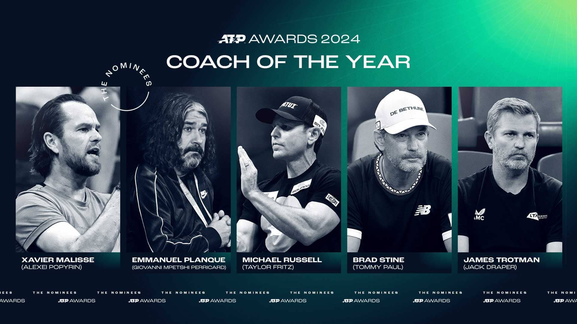 Five coaches were nominated for Coach of the Year in the 2024 ATP Awards.