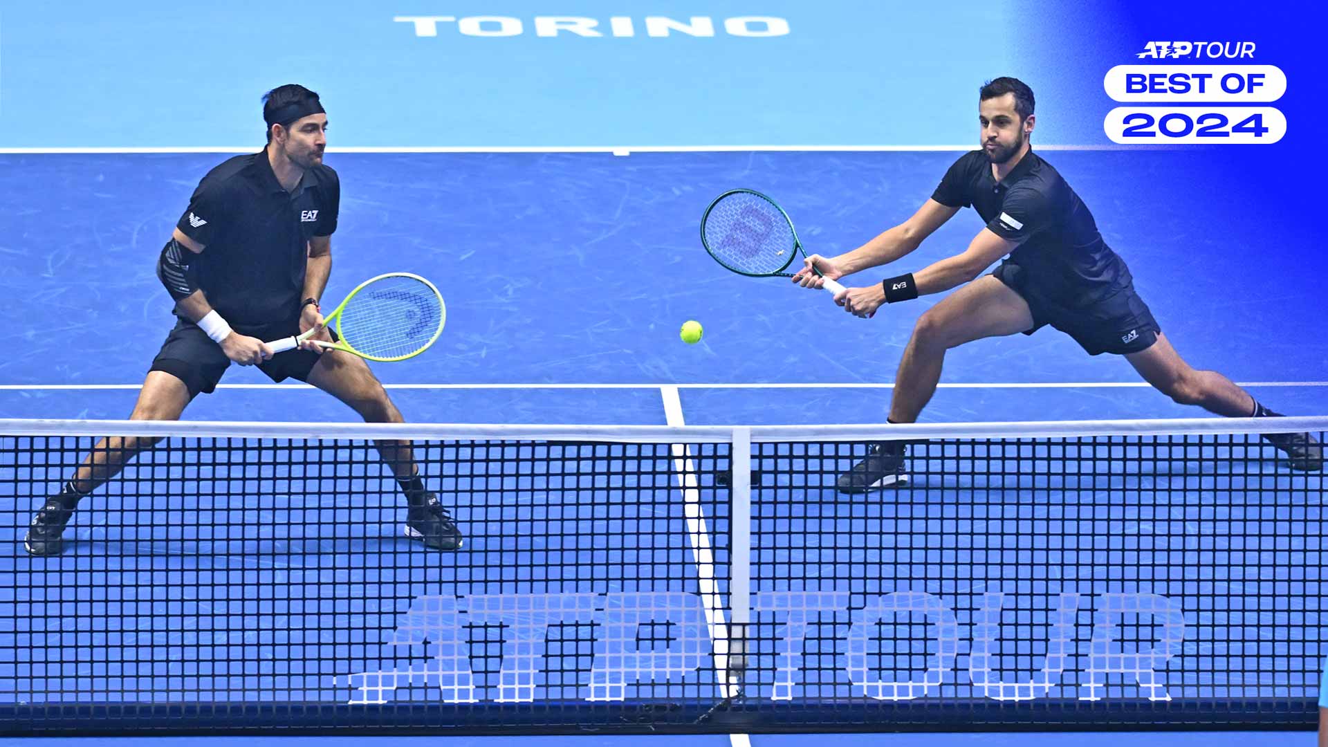 Marcelo Arevalo and Mate Pavic in action at the 2024 Nitto ATP Finals.