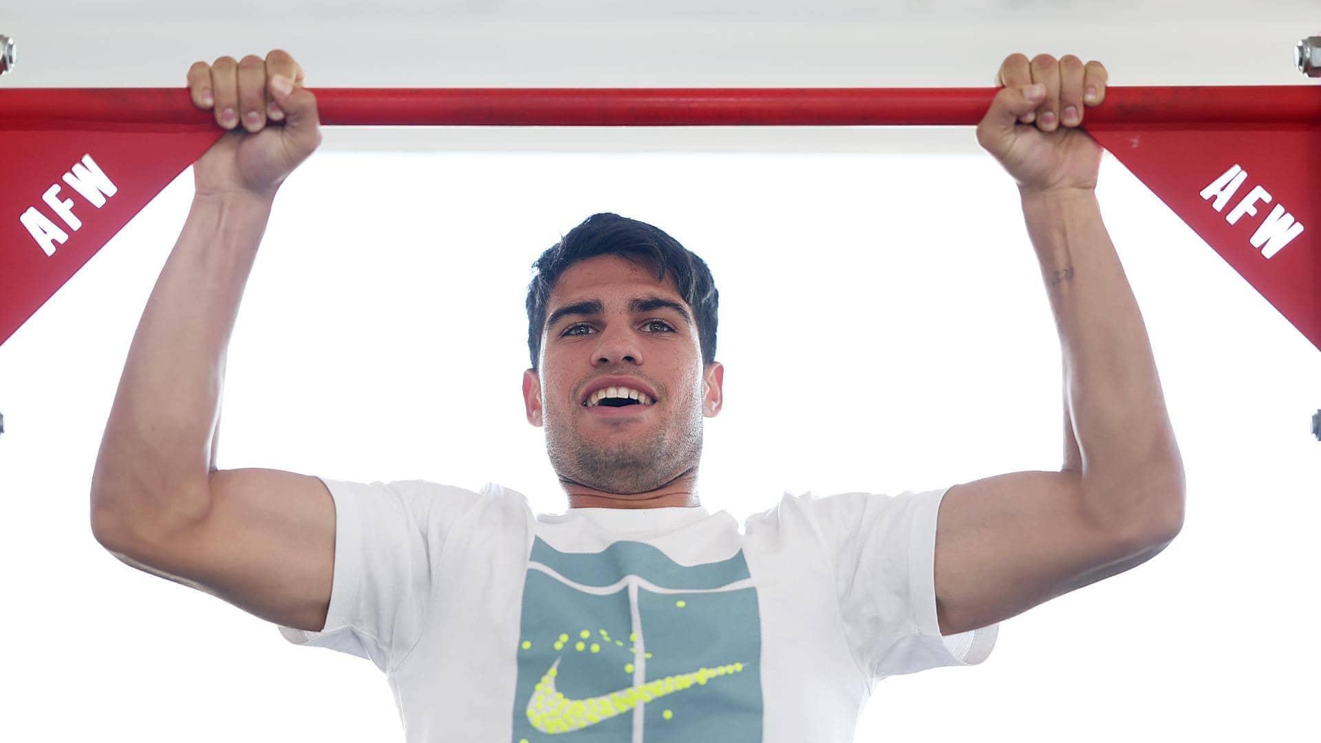 Alcaraz works out in the Club De Campo gymnasium at Real Sociedad Club de Campo Murcia, in Murcia, Spain. 