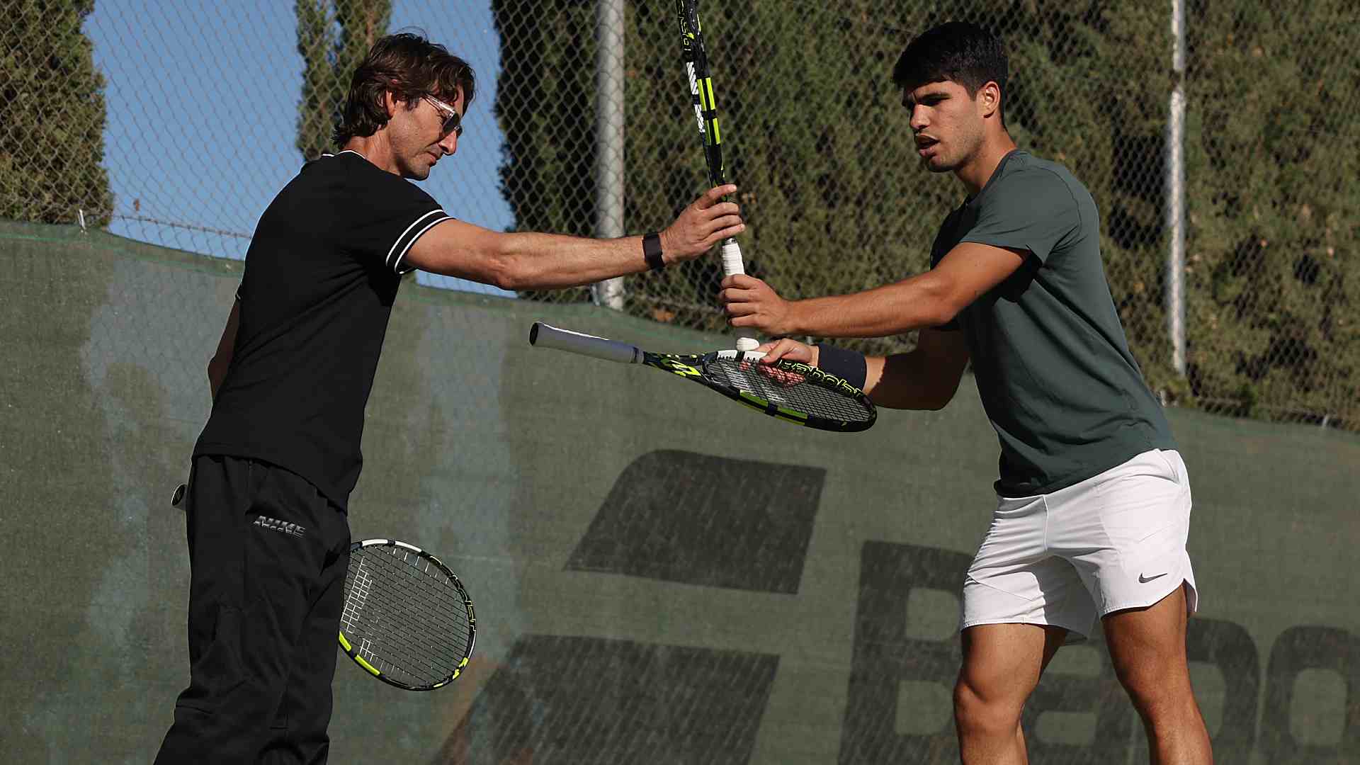 Alcaraz and Ferrero during a practice session on Thursday. 