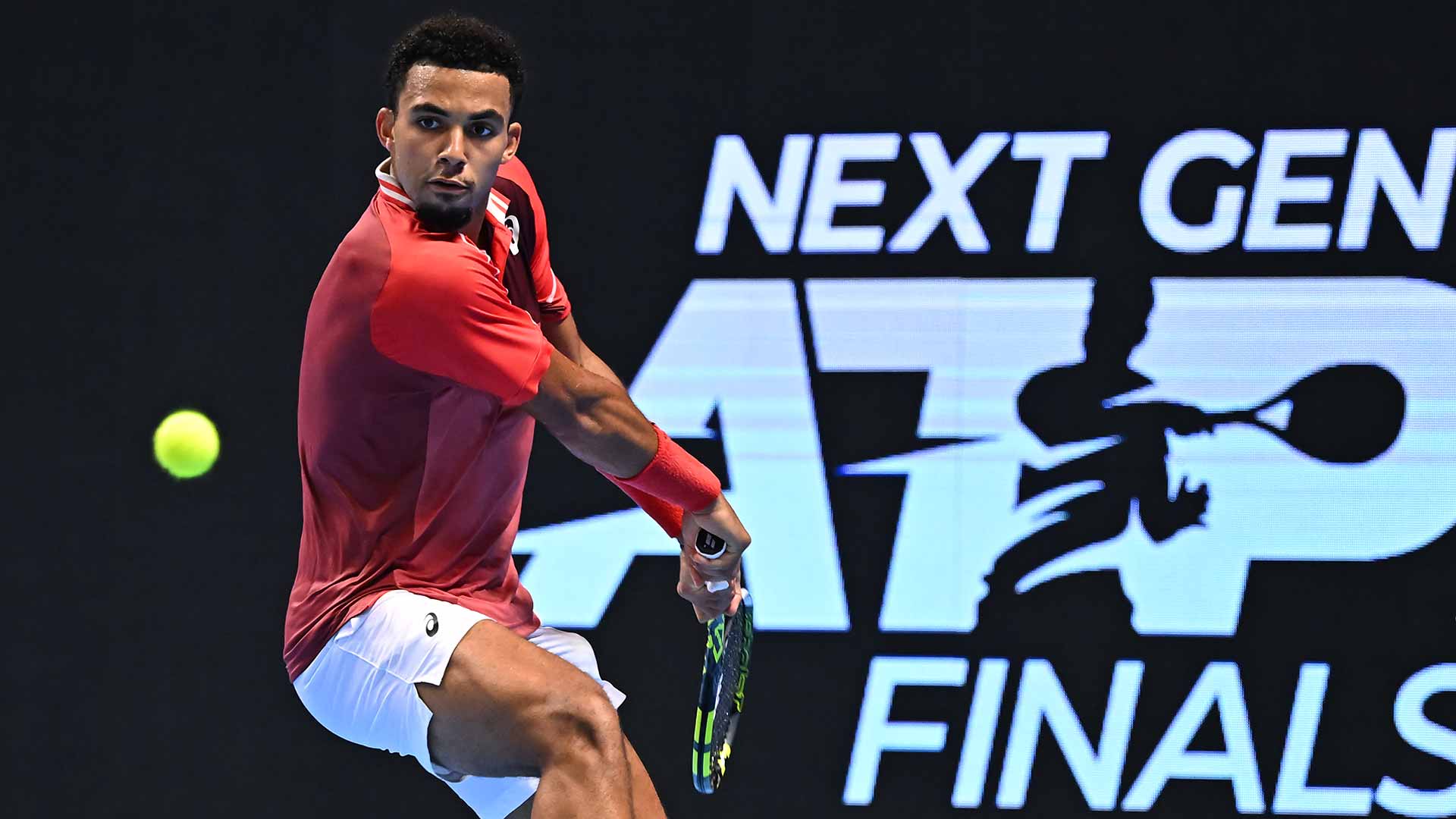 Arthur Fils in action during the 2023 championship match in Jeddah.