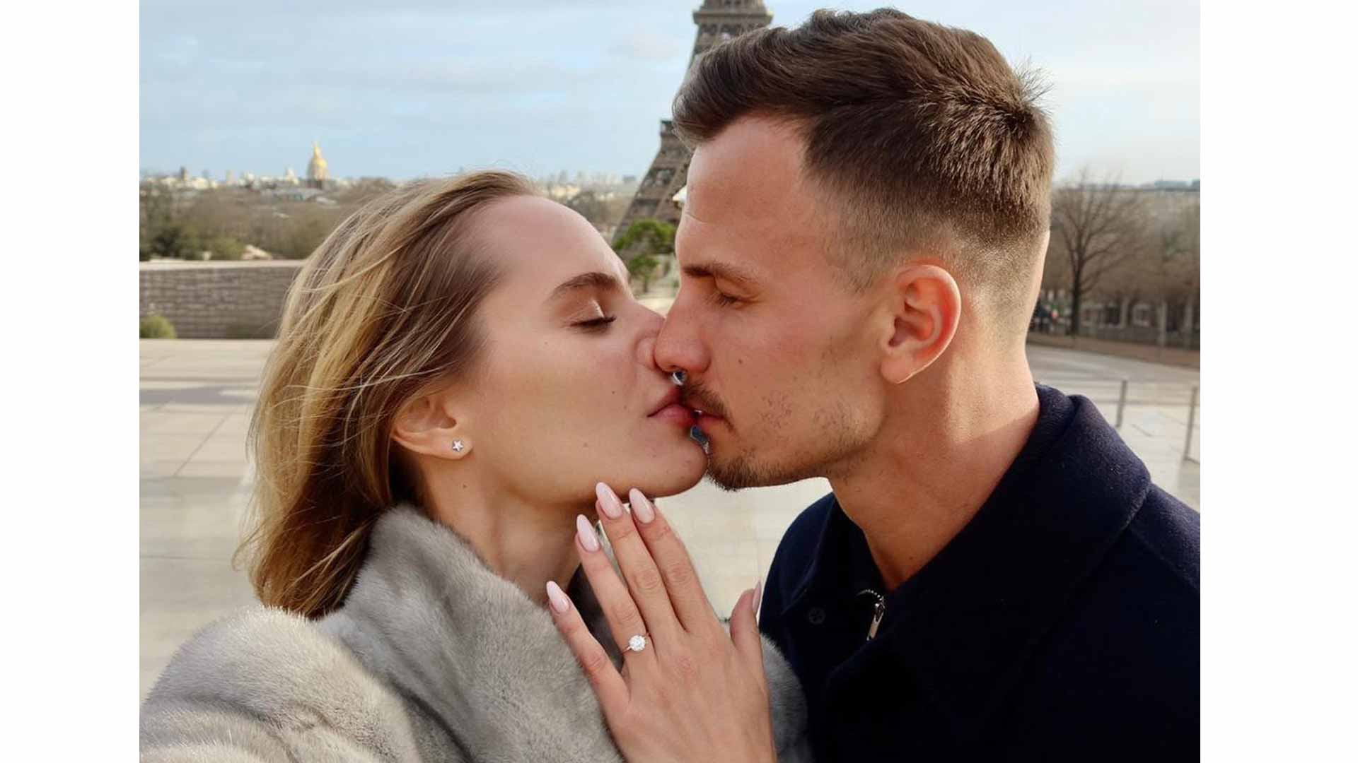 Nini Molnar and Marton Fucsovics celebrate their engagament in Paris.