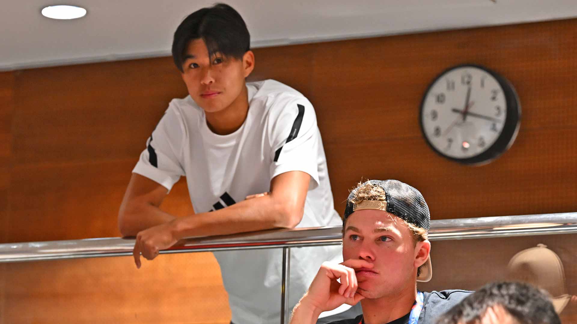 Learner Tien and Alex Michelsen at Tuesday's players' briefing in Jeddah.