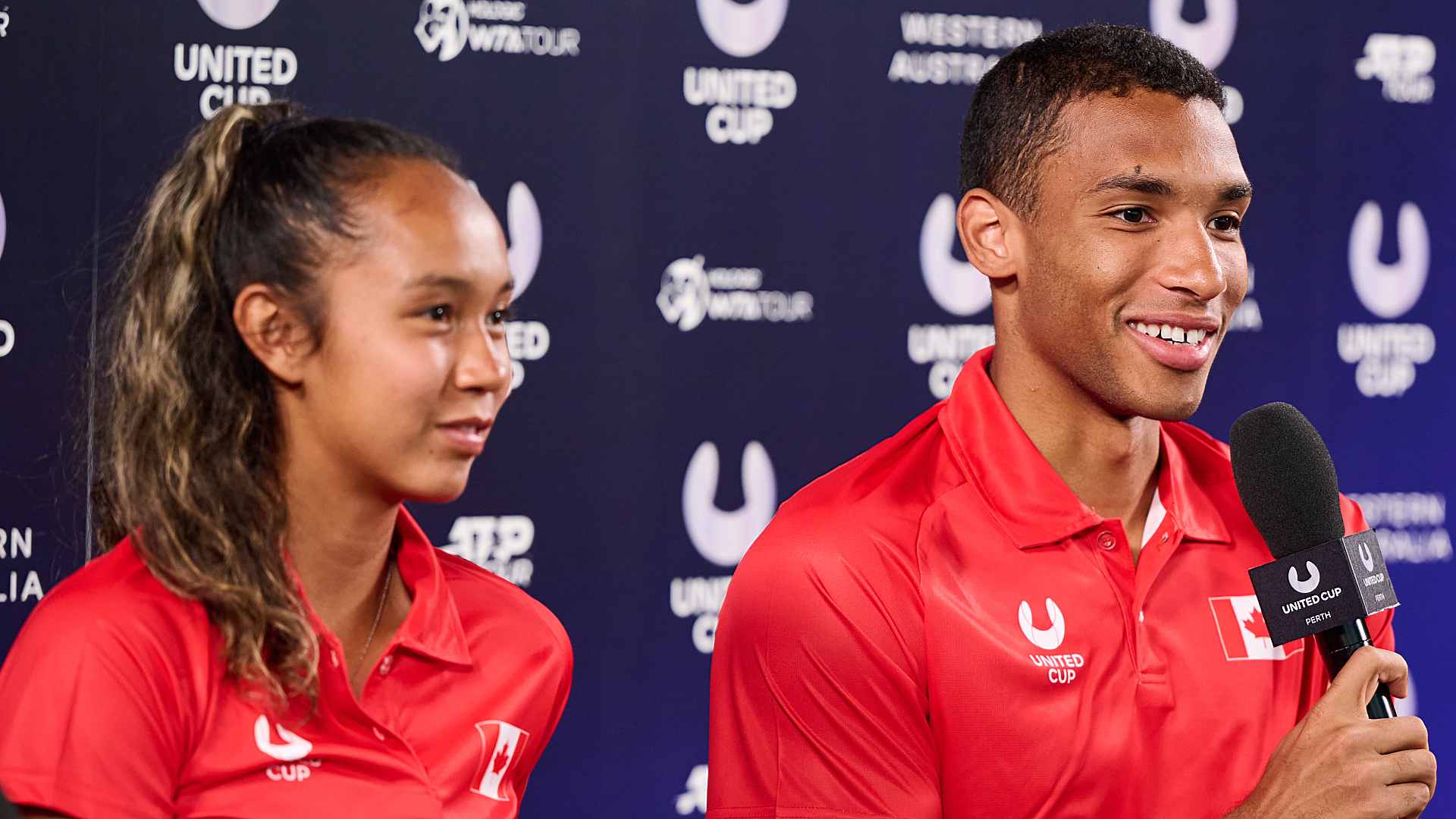 Leylah Fernandez and Felix Auger-Aliassime ahead of the 2025 United Cup in Perth.