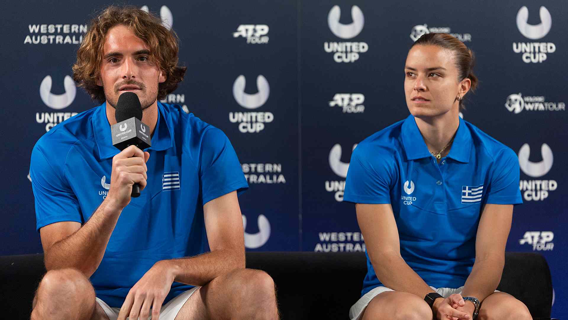 Team Greece No. 1s Stefanos Tsitsipas and Maria Sakkari at United Cup in Perth.