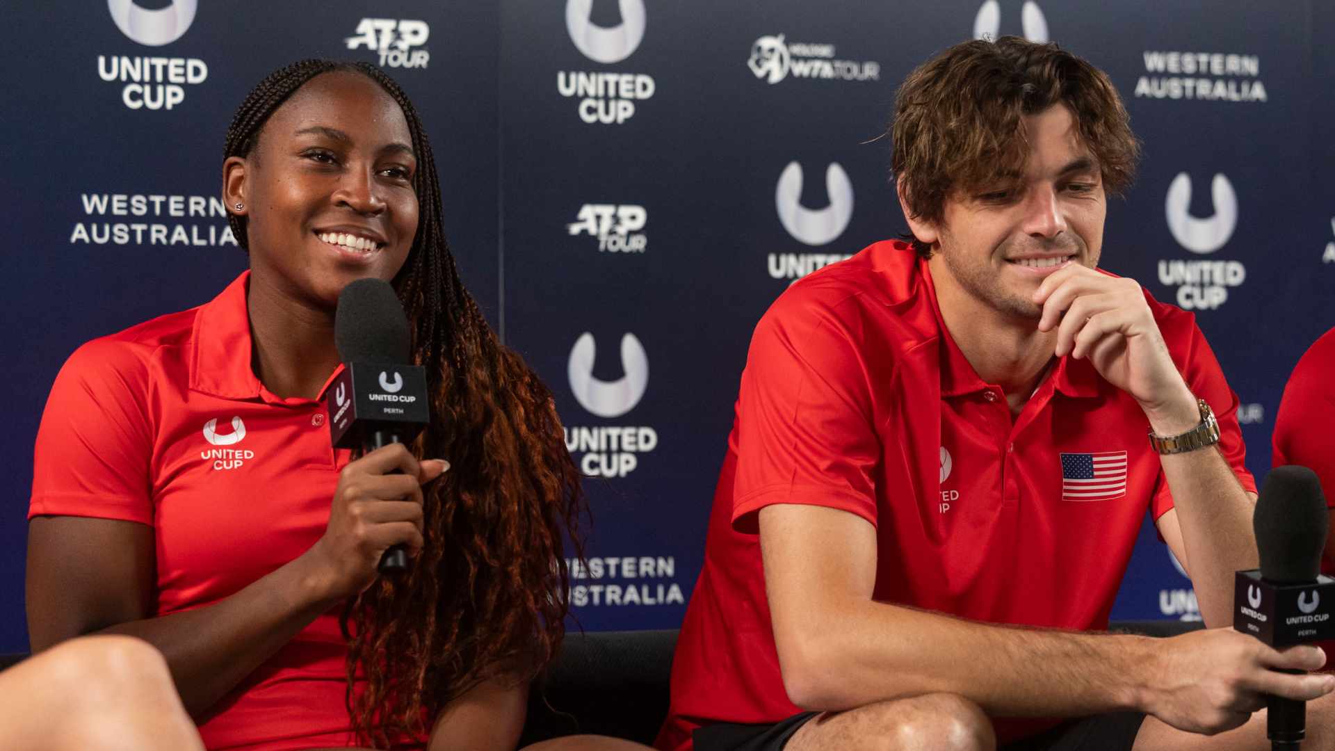 Coco Gauff and Taylor Fritz at the 2025 United Cup in Perth.