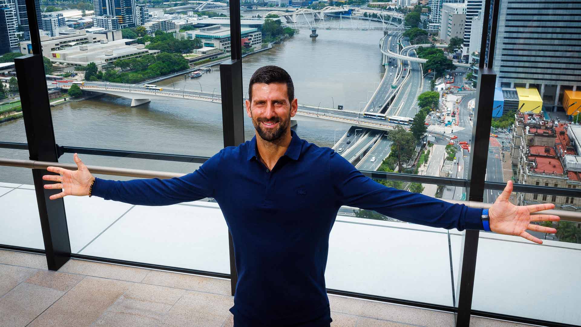 Novak Djokovic takes a portrait in Brisbane before opening his 2025 season at the ATP 250 event.