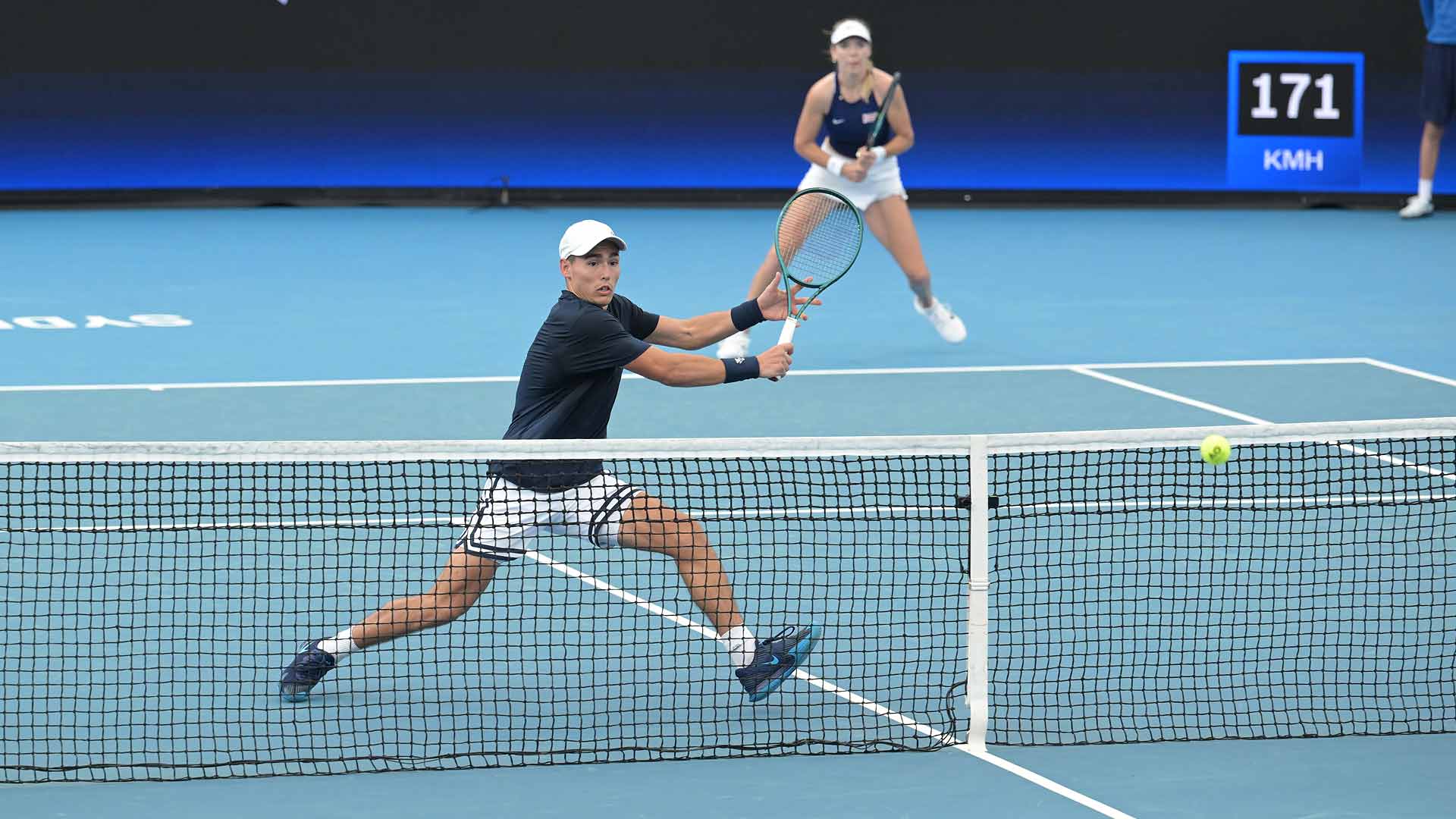 Charles Broom and Katie Boulter defeat Maria Lourdes Carlo and Tomas Martin Etcheverry in a deciding mixed doubles match on Monday in Sydney.