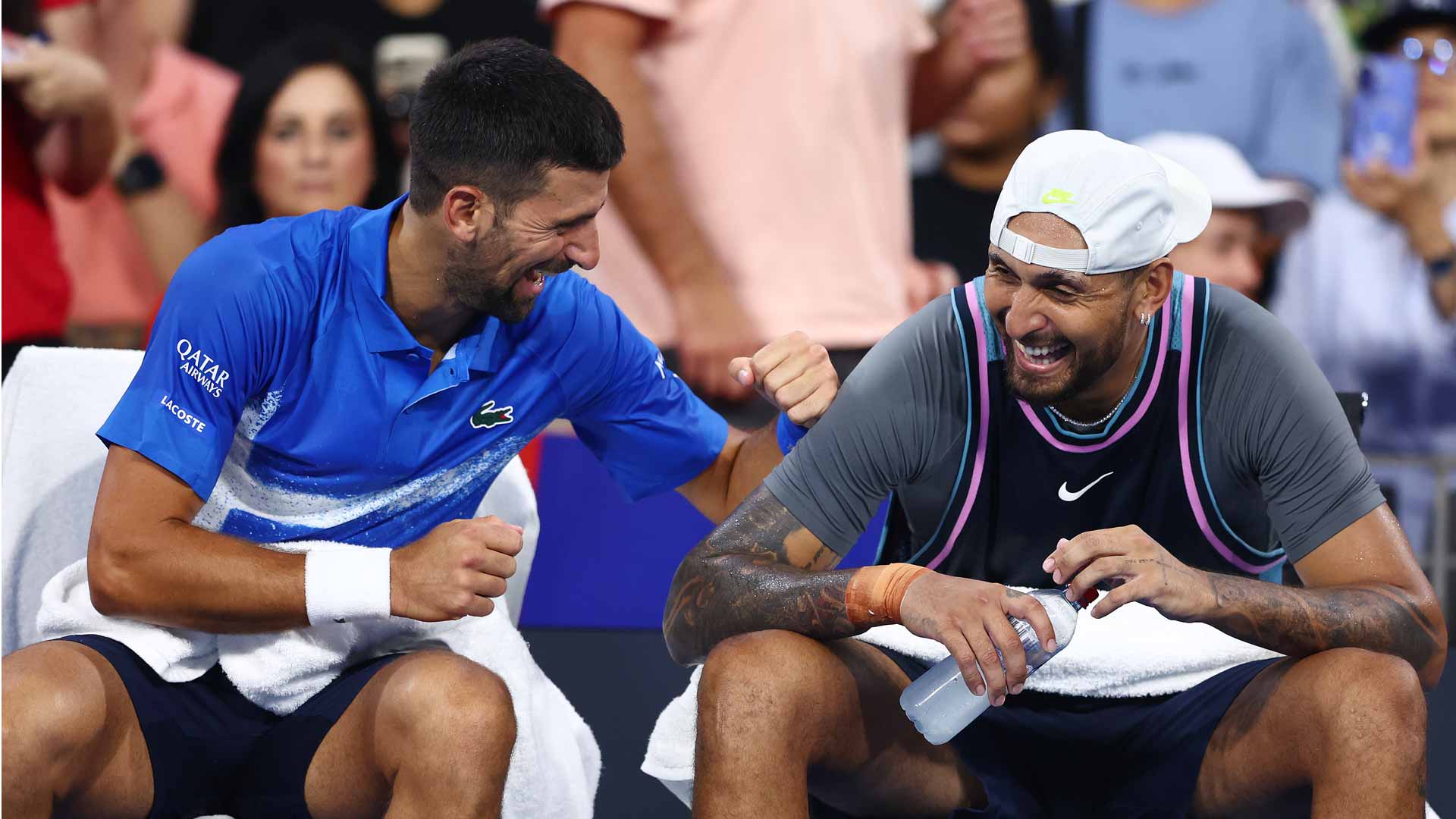Novak Djokovic and Nick Kyrgios won their first doubles match together on Monday in Brisbane.
