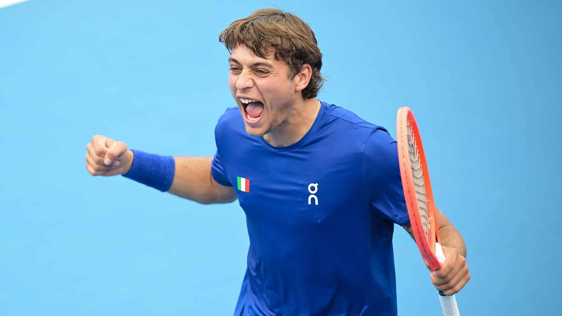 Flavio Cobolli battles past Ugo Humbert in three sets on Tuesday in Sydney.