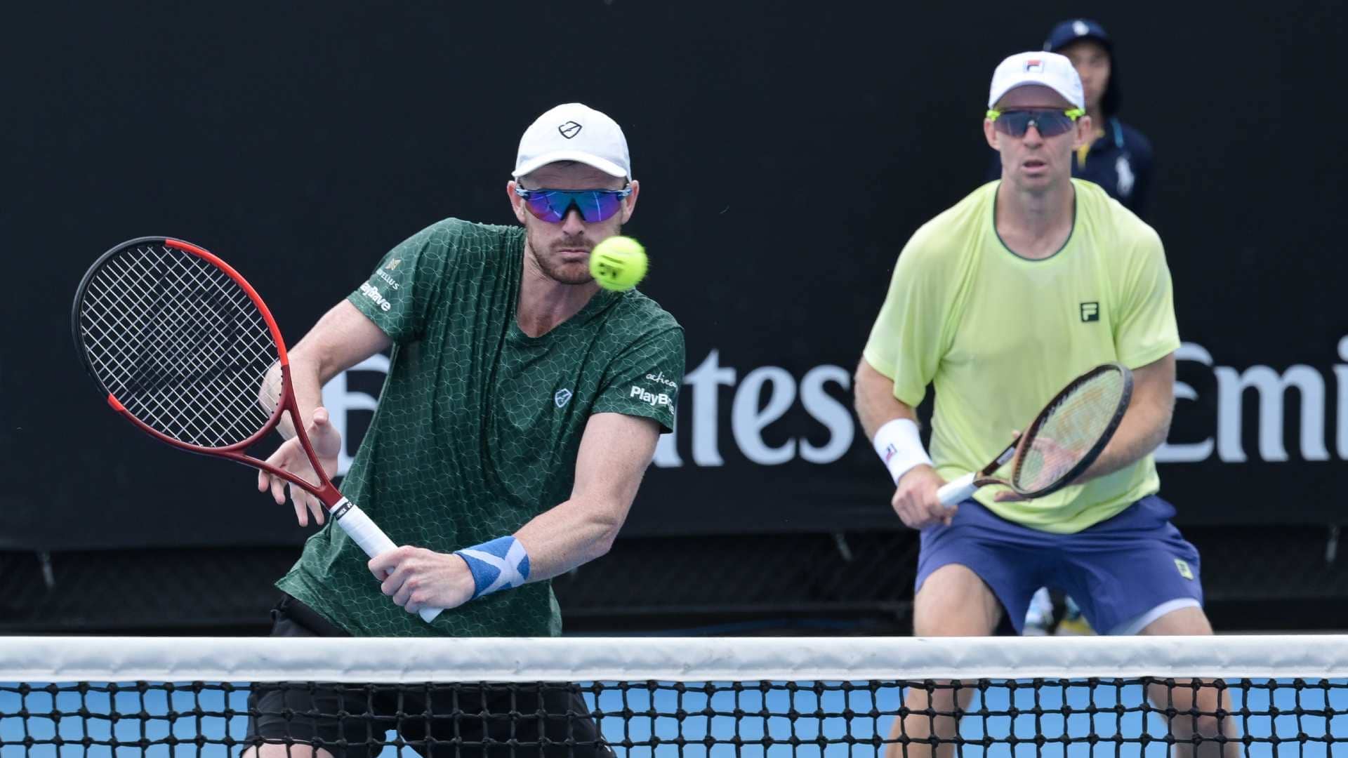 Jamie Murray and John Peers in men's doubles action on Wednesday at the Australian Open.