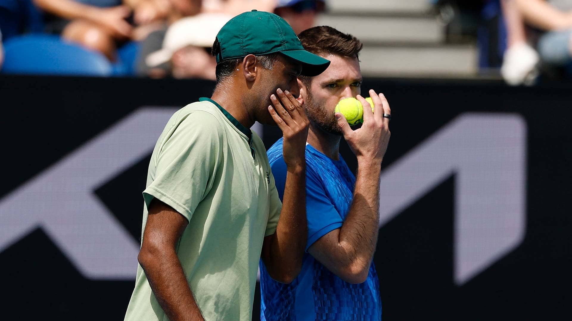 Rajeev Ram and Austin Krajicek in action in Melbourne on Saturday.