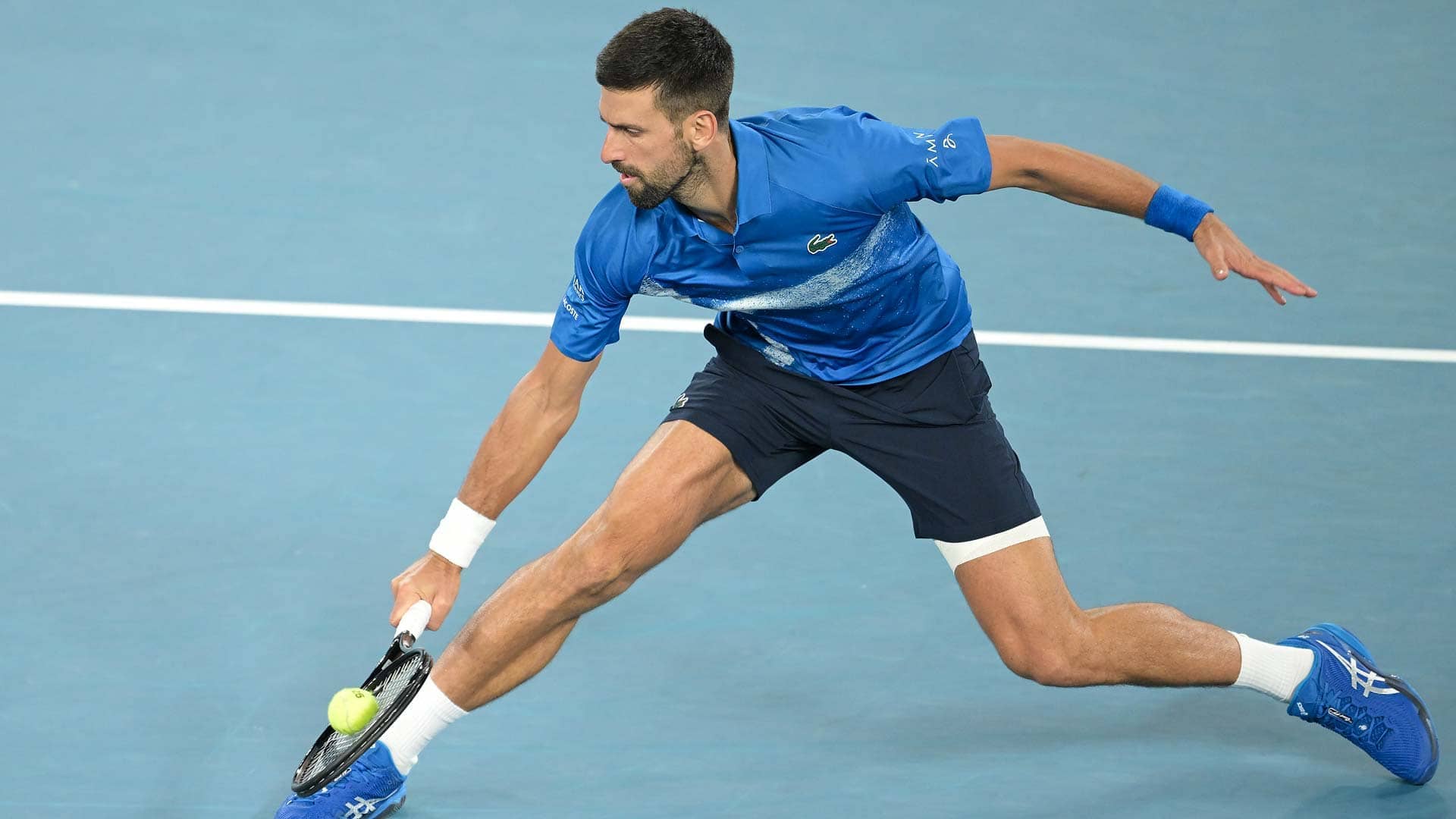 Novak Djokovic wore strapping on his left leg for much of his Australian Open victory against Carlos Alcaraz.