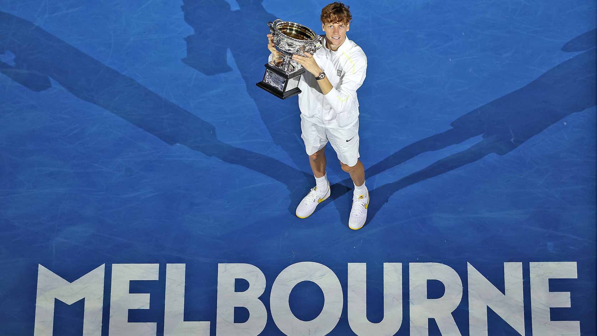 Jannik Sinner celebrates his second consecutive Australian Open title on Sunday in Melbourne.
