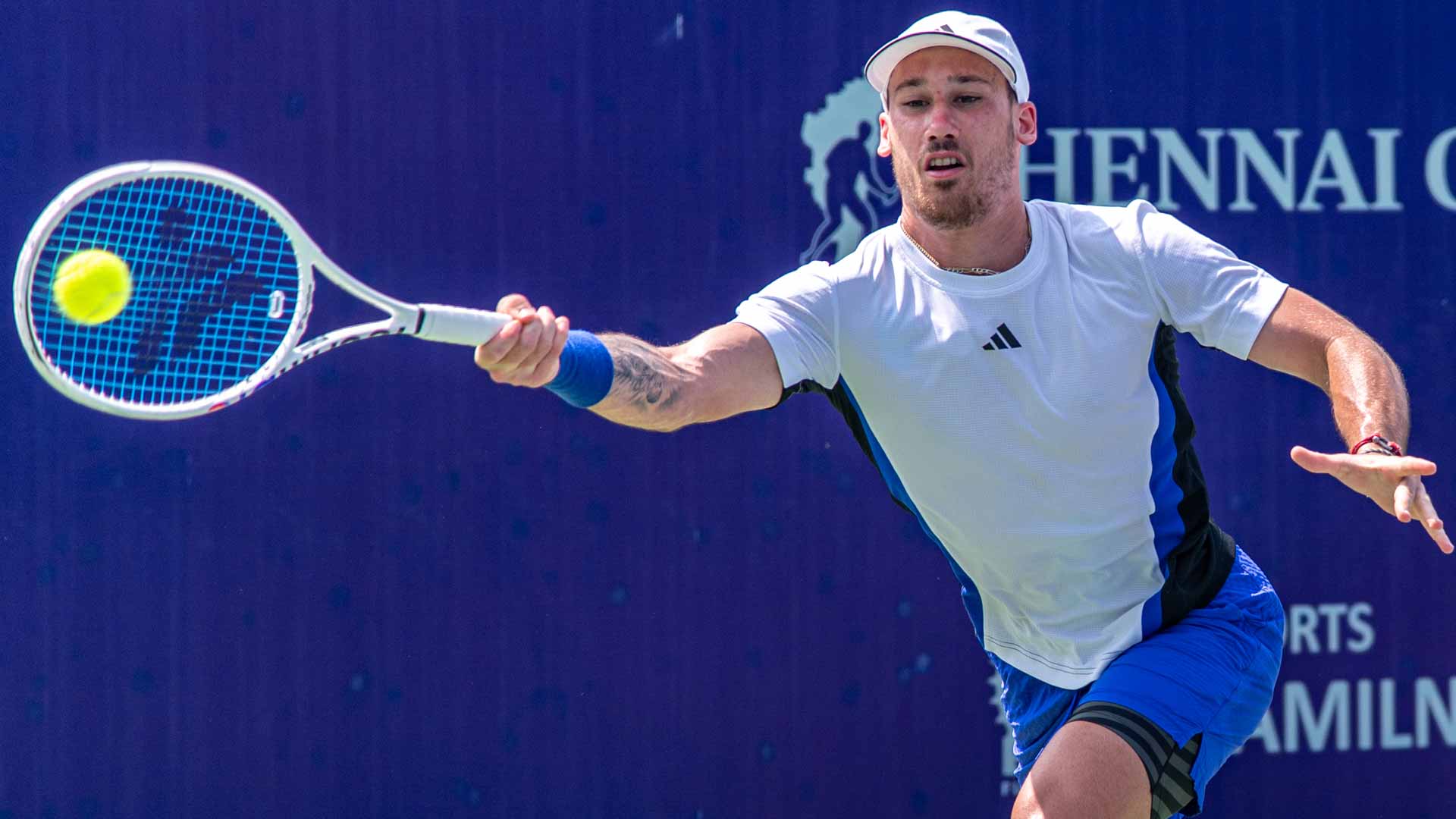 <a href='https://www.atptour.com/en/players/kyrian-jacquet/j0az/overview'>Kyrian Jacquet</a> during the Chennai Challenger final.