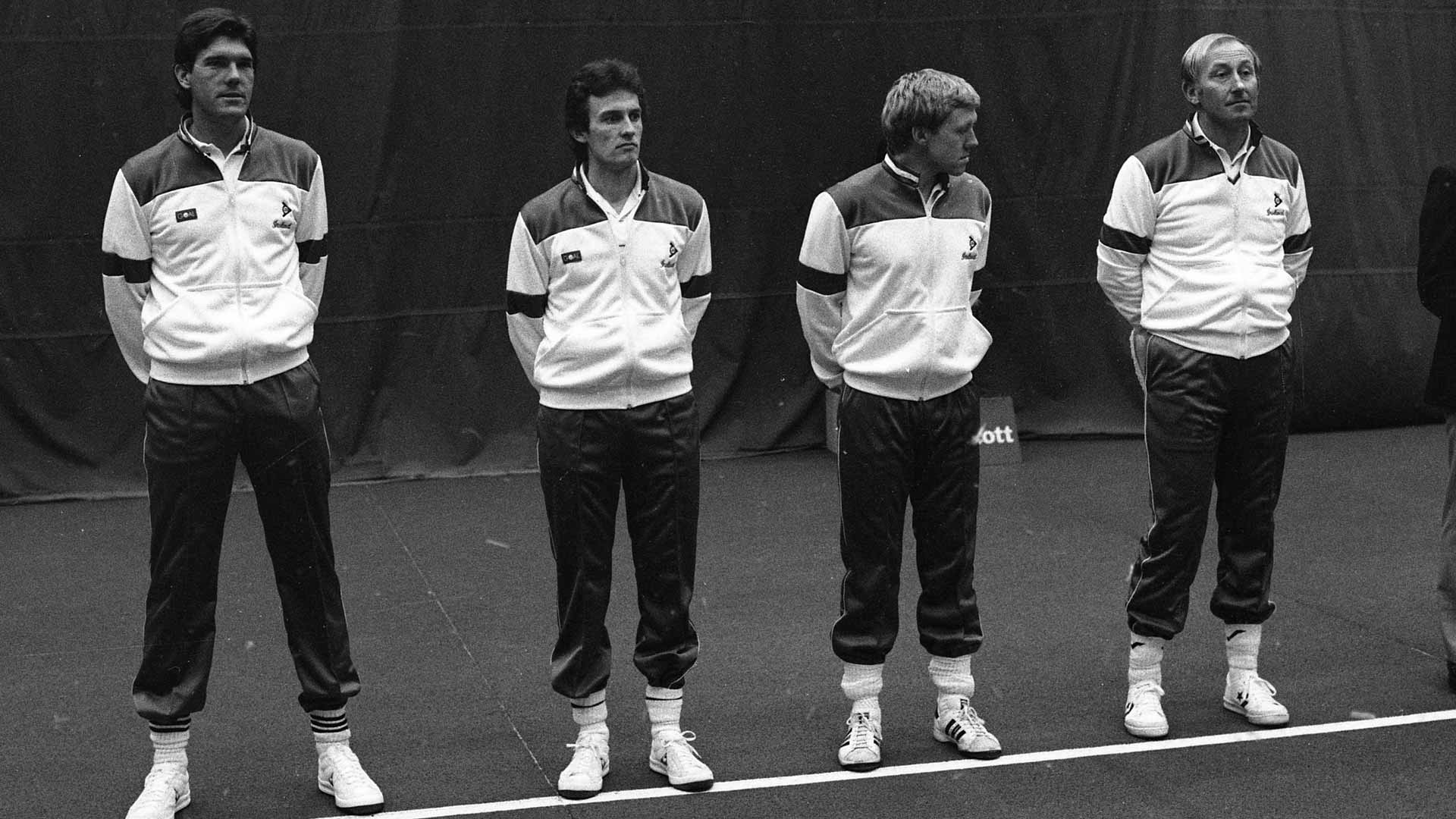 Matt Doyle (far left) on the Irish International Tennis Team, 1983.