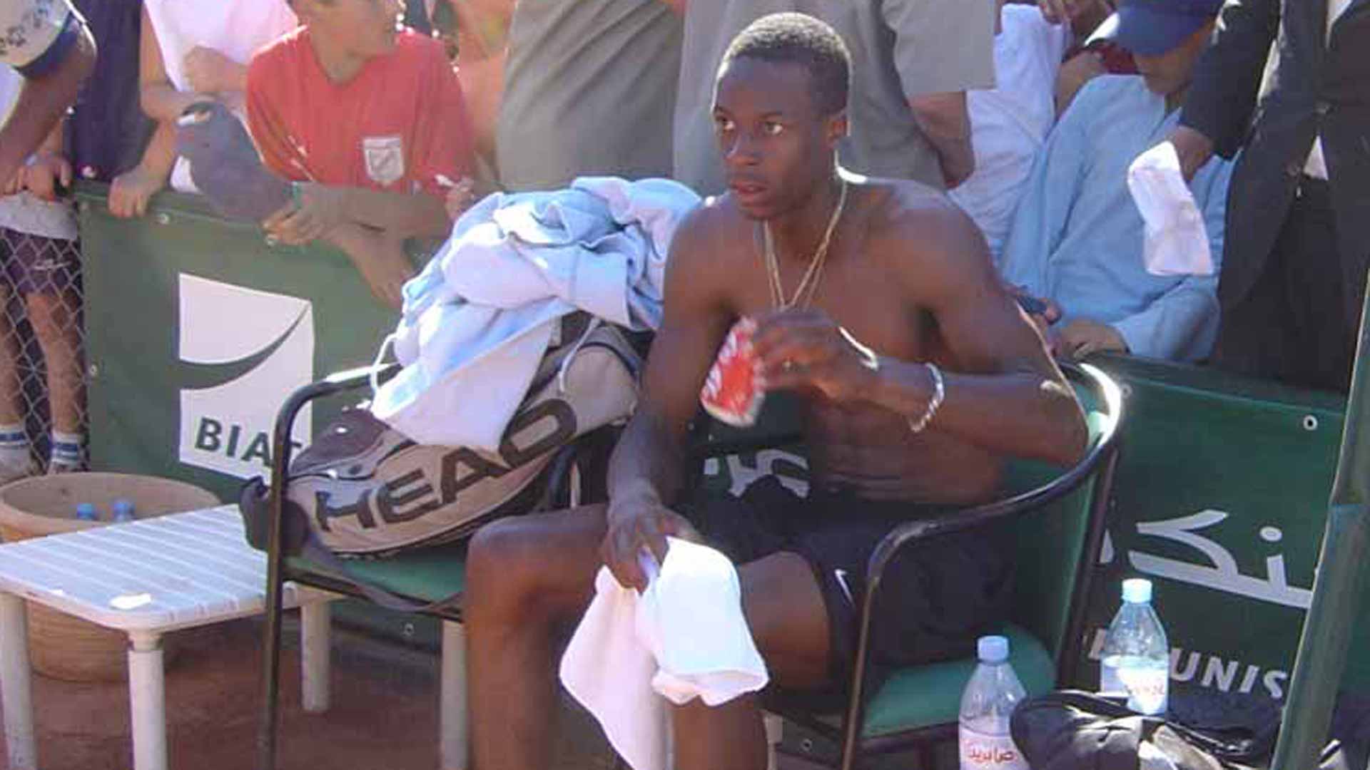 <a href='https://www.atptour.com/en/players/gael-monfils/mc65/overview'>Gael Monfils</a> at the 2005 Tunis Challenger.
