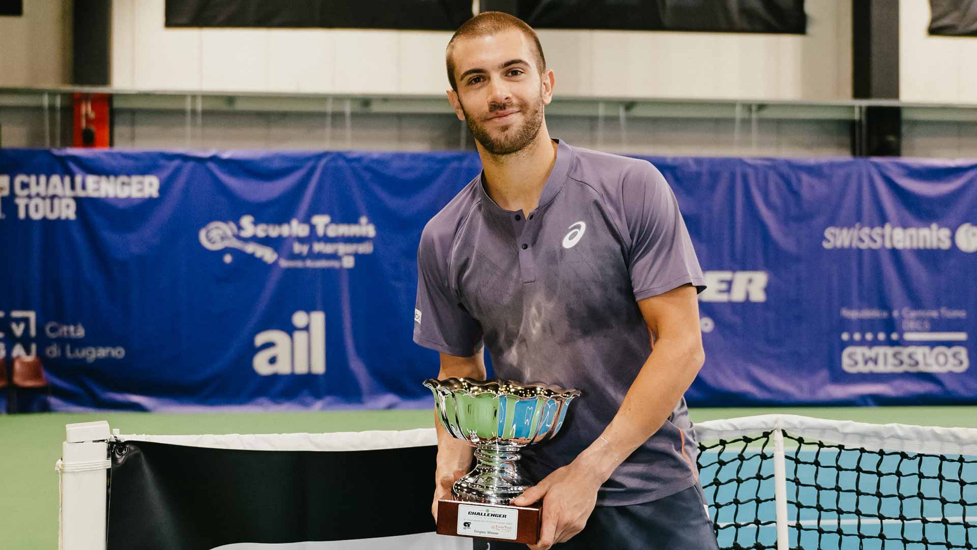 Borna Coric is crowned champion at the ATP Challenger 75 event in Lugano, Switzerland.