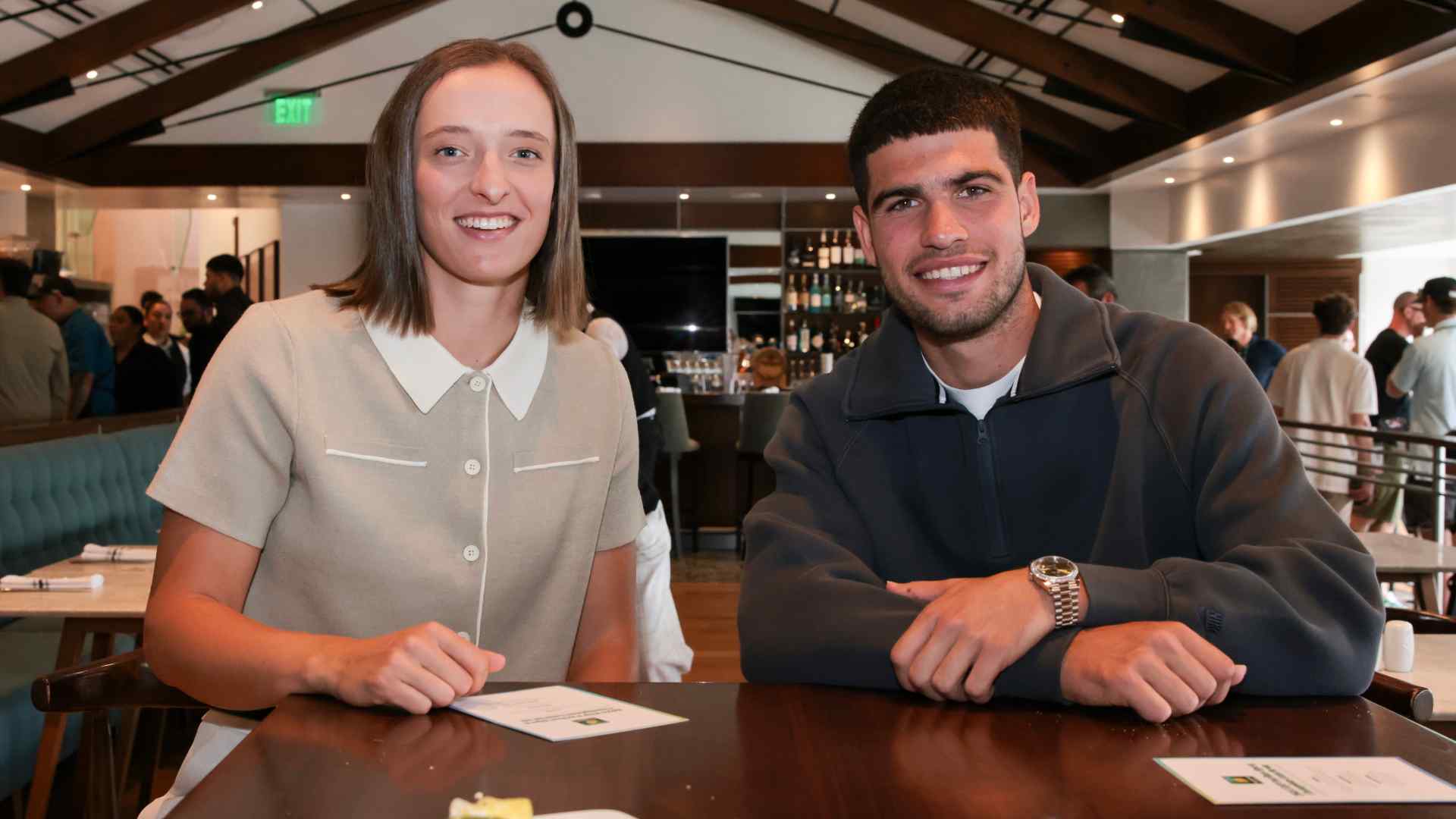 Defending titlists Iga Swiatek and Carlos Alcaraz attend the Champions Luncheon in Indian Wells.