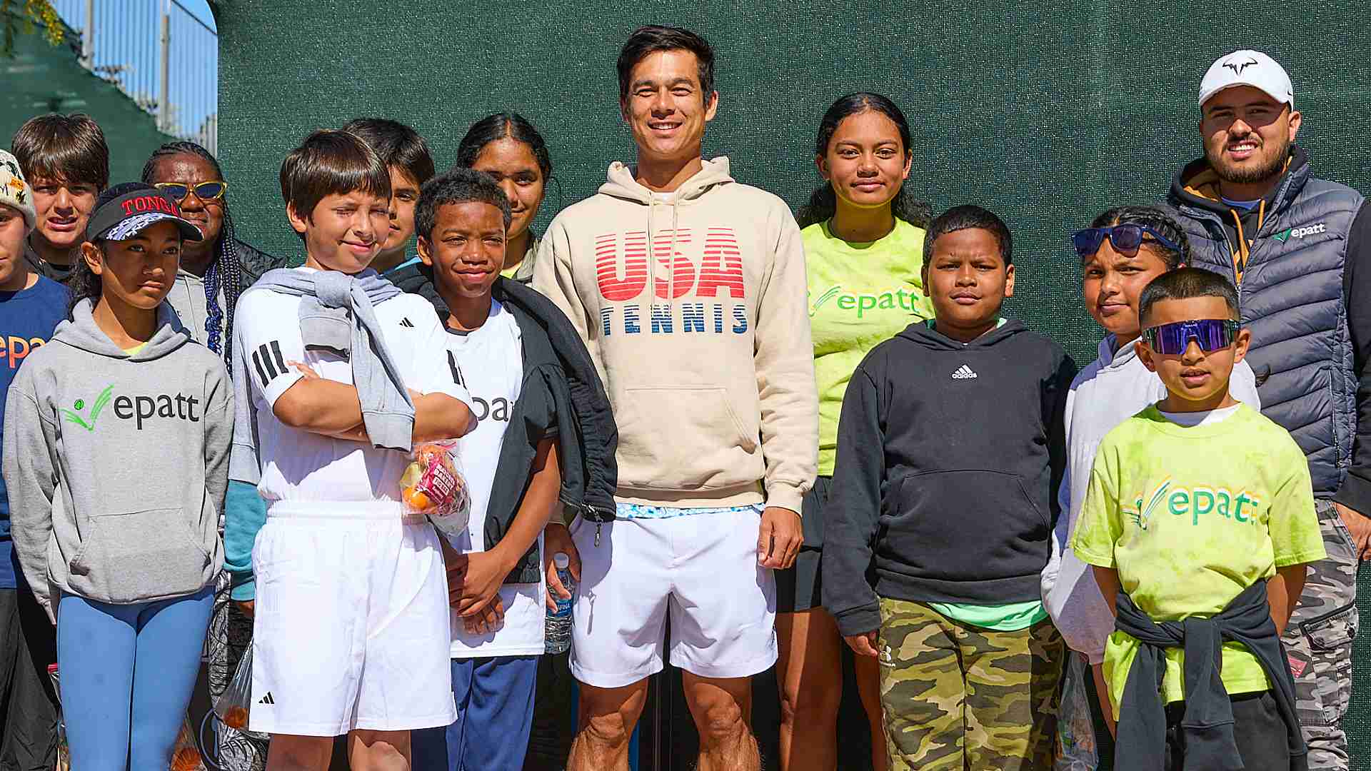 Mackie McDonald with NJTL students from East Palo Alto Tennis and Tutoring (EPATT) at the 2025 BNP Paribas Open.