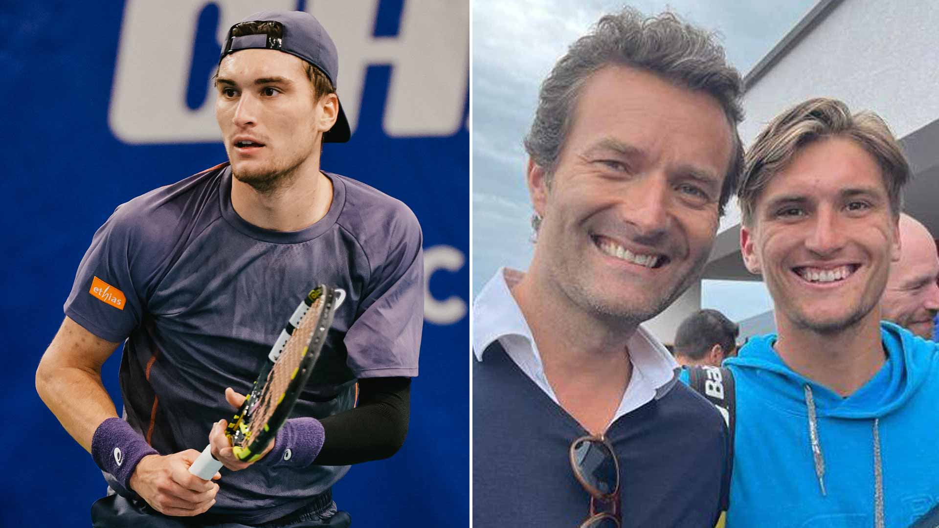 Raphael Collignon, No. 92 in the PIF ATP Rankings, pictured with his father, Frederic, in 2022.