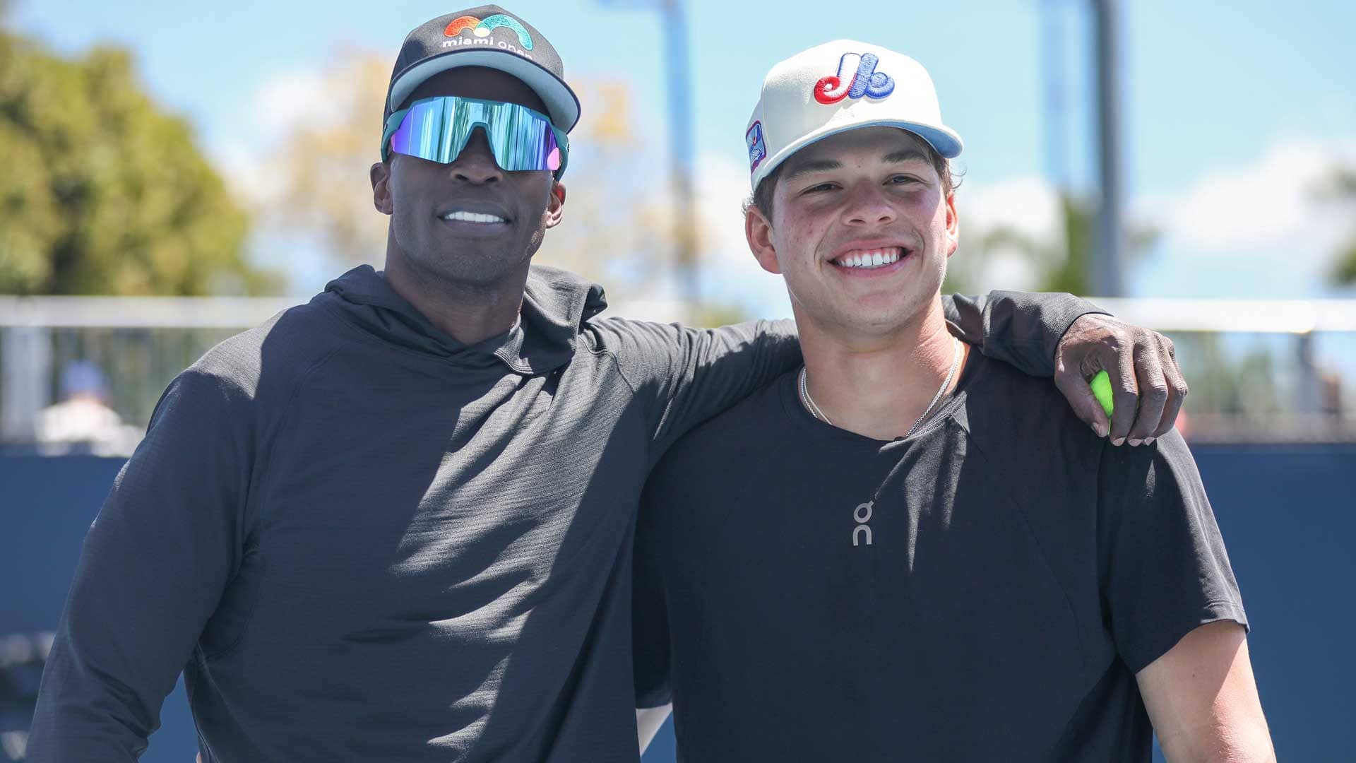 Chad Johnson and Ben Shelton enjoyed a quick hitting session on court at the Miami Open presented by Itau.