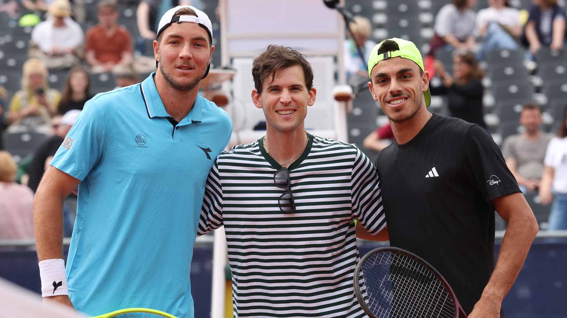 Dominic Thiem (centro) con Jan-Lennard Struff y Francisco Cerúndolo, el martes en Múnich.