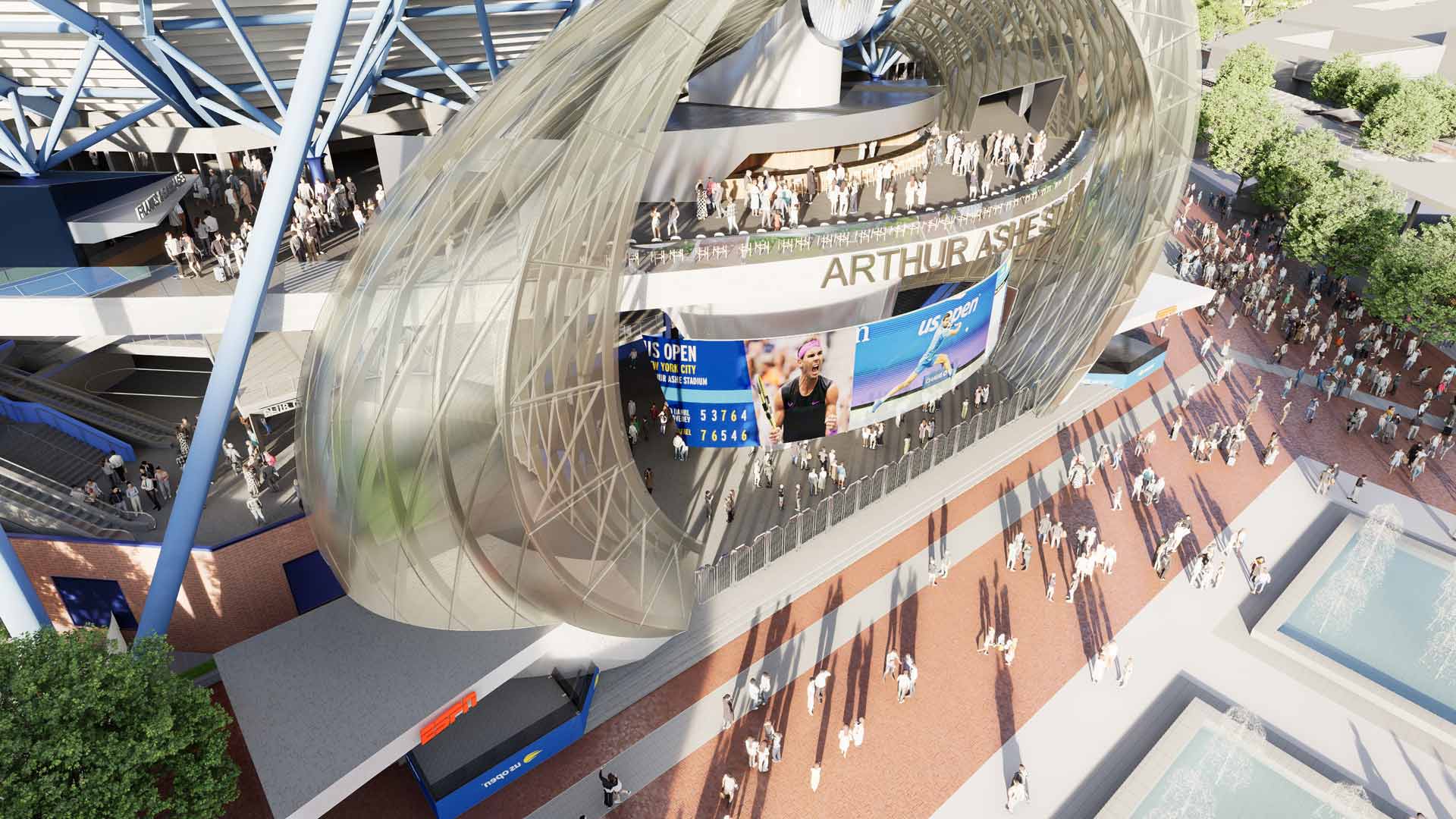 A rendering of the new Grand Entrance of Arthur Ashe Stadium.
