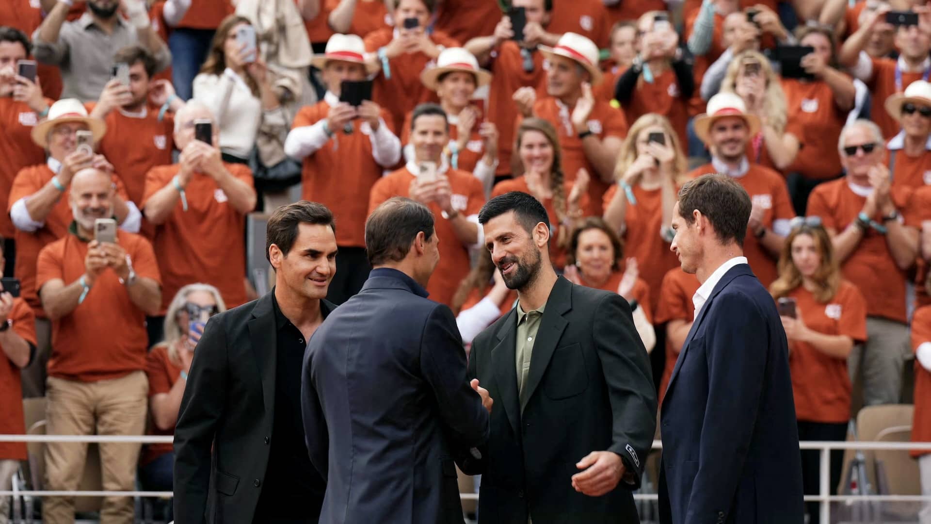 Rafael Nadal, junto a Roger Federer, Novak Djokovic y Andy Murray el domingo en París.