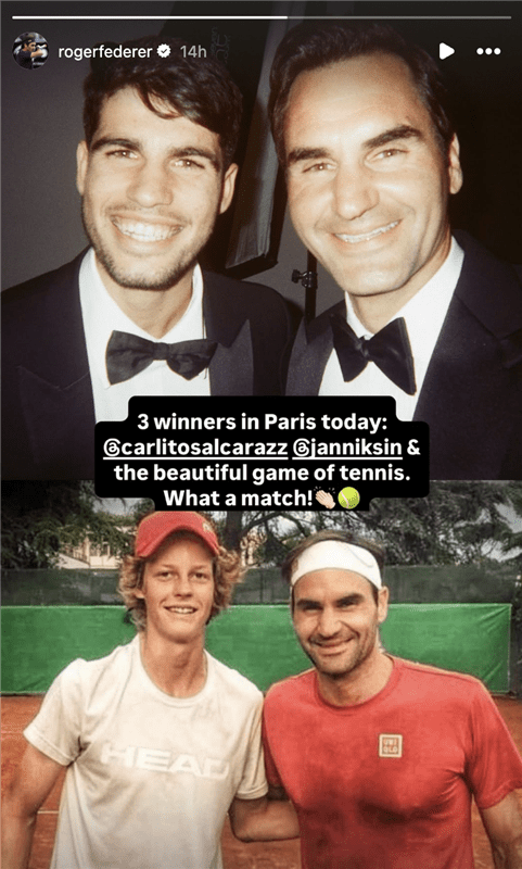 Roger Federer shares his thoughts on the Roland Garros final between Carlos Alcaraz and Jannik Sinner.