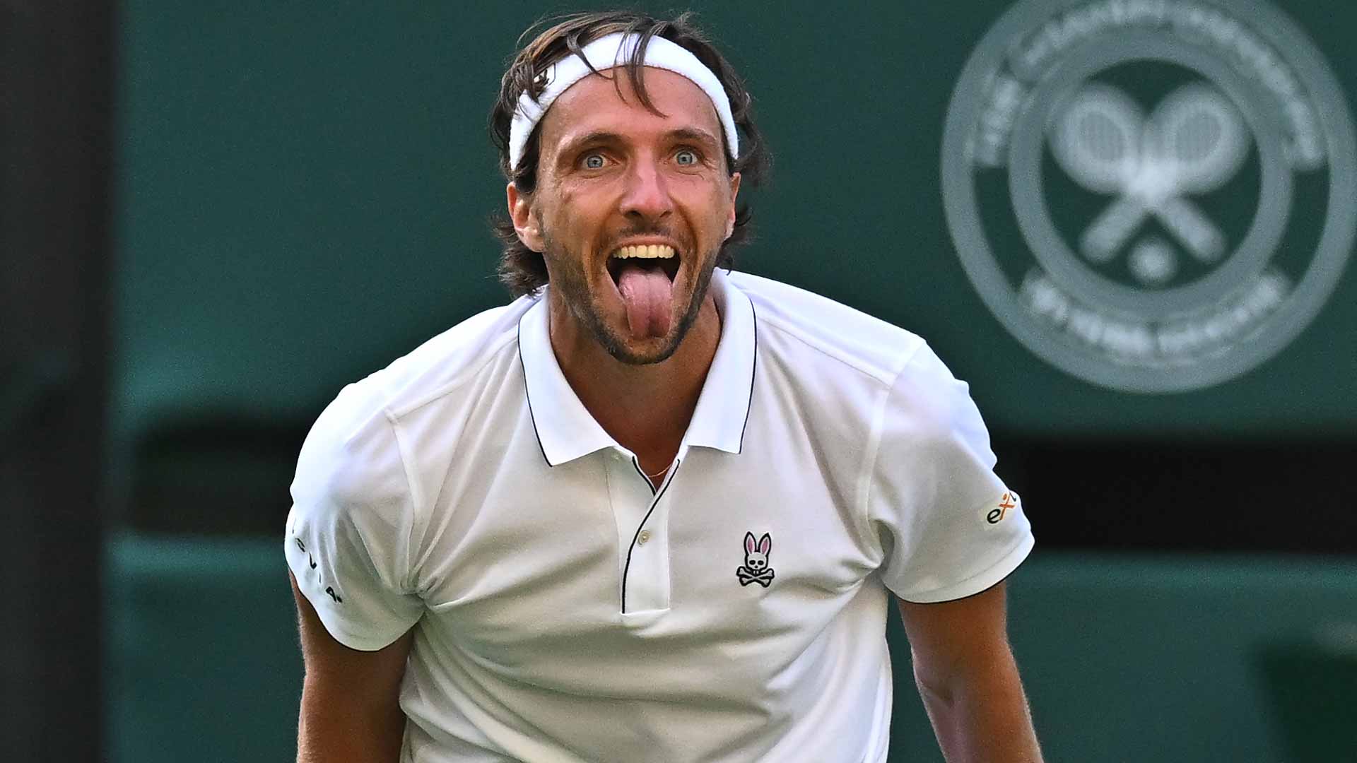 Arthur Rinderknech celebrates his first-round upset of Alexander Zverev on Tuesday at Wimbledon.