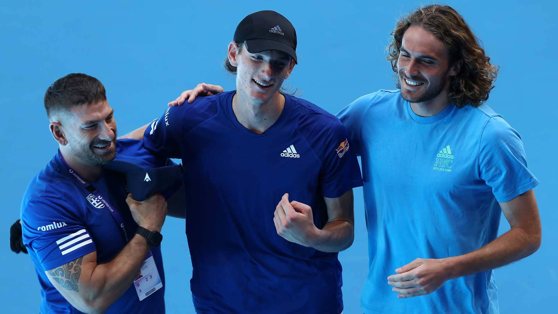 Stefanos Sakellaridis' win against Zizou Bergs at the United Cup on Tuesday sparked jubilant celebrations from Team Greece.