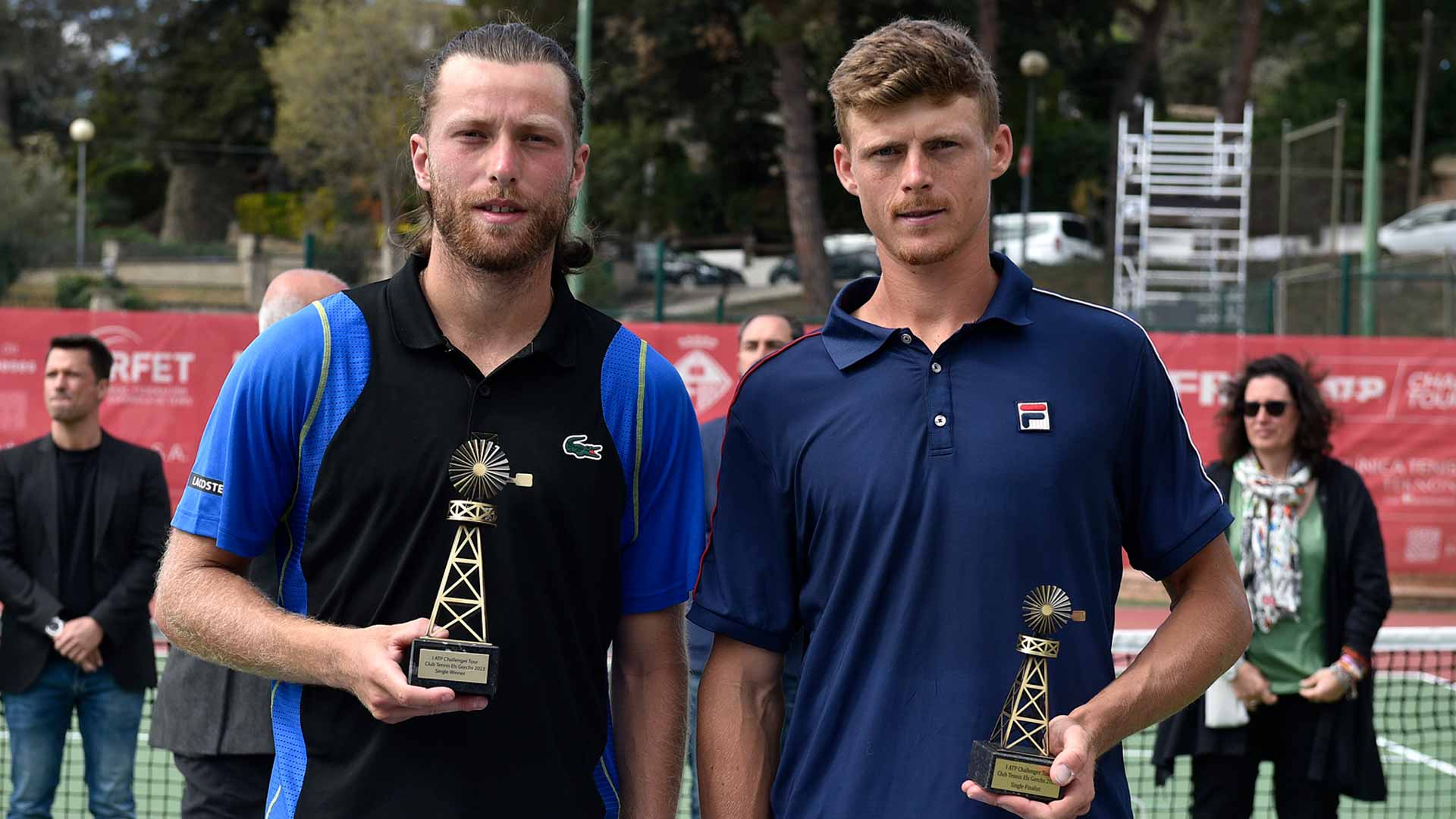 Hugo Grenier (left) and Billy Harris at the Las Franquesas del Valles Challenger trophy presentation.