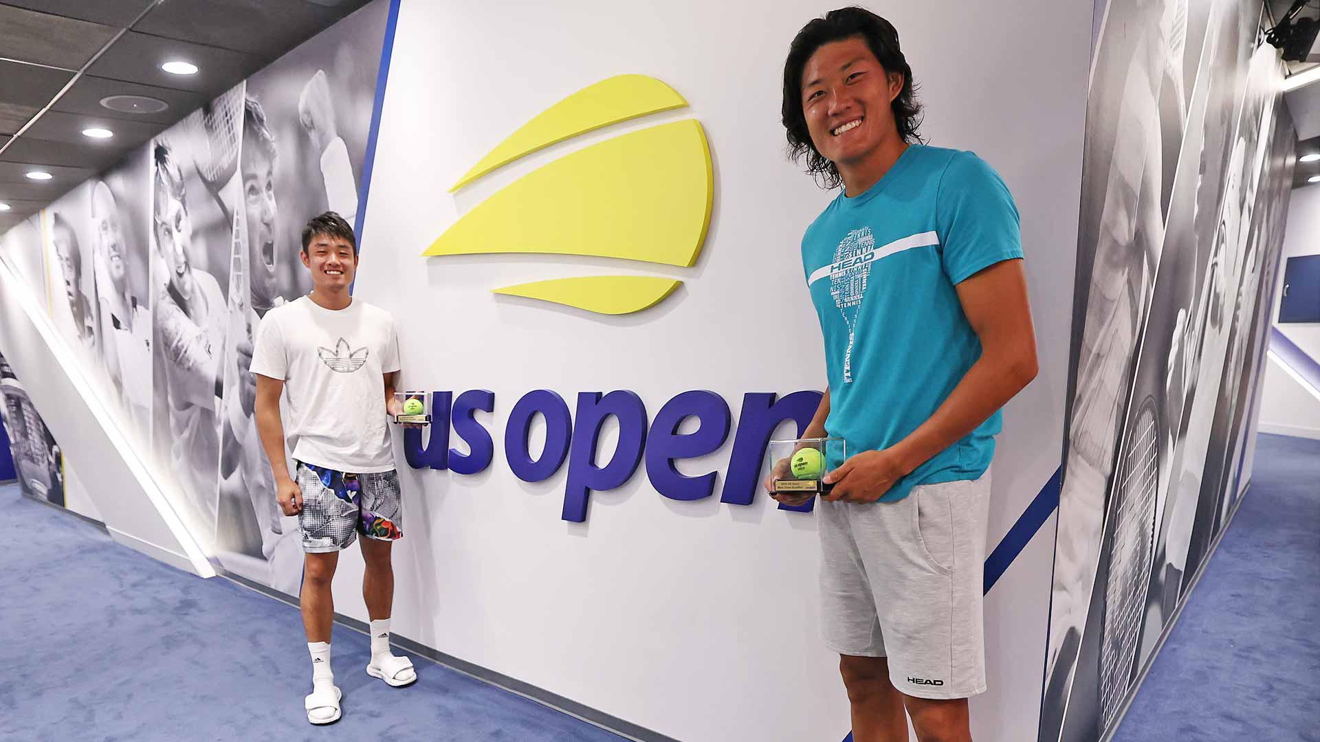 Wu Yibing and Zhang Zhizhen celebrate their qualification for the US Open.