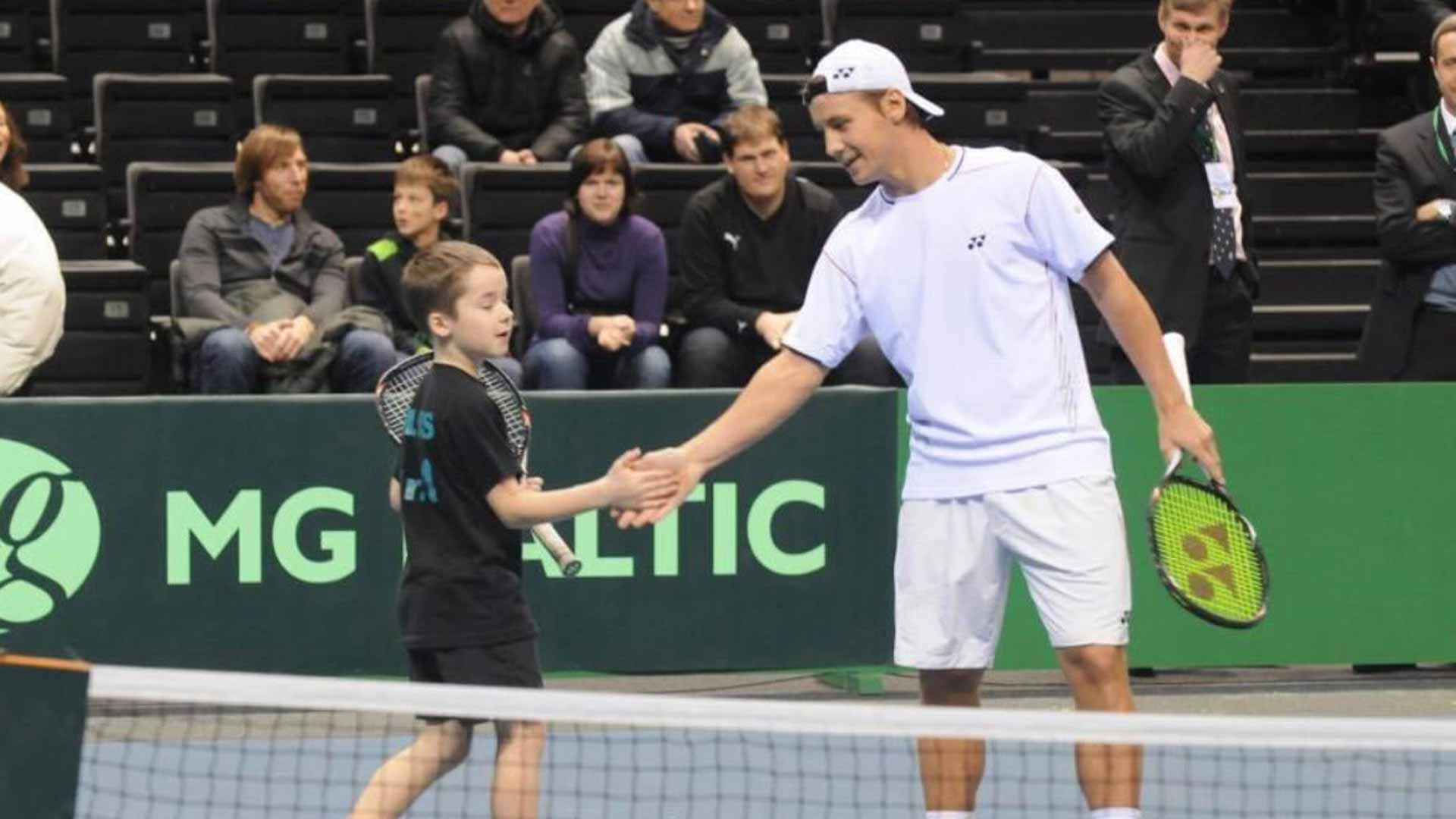 Vilius Gaubas (left) and Ricardas Berankis at the 2013 Davis Cup tie against Cyprus.