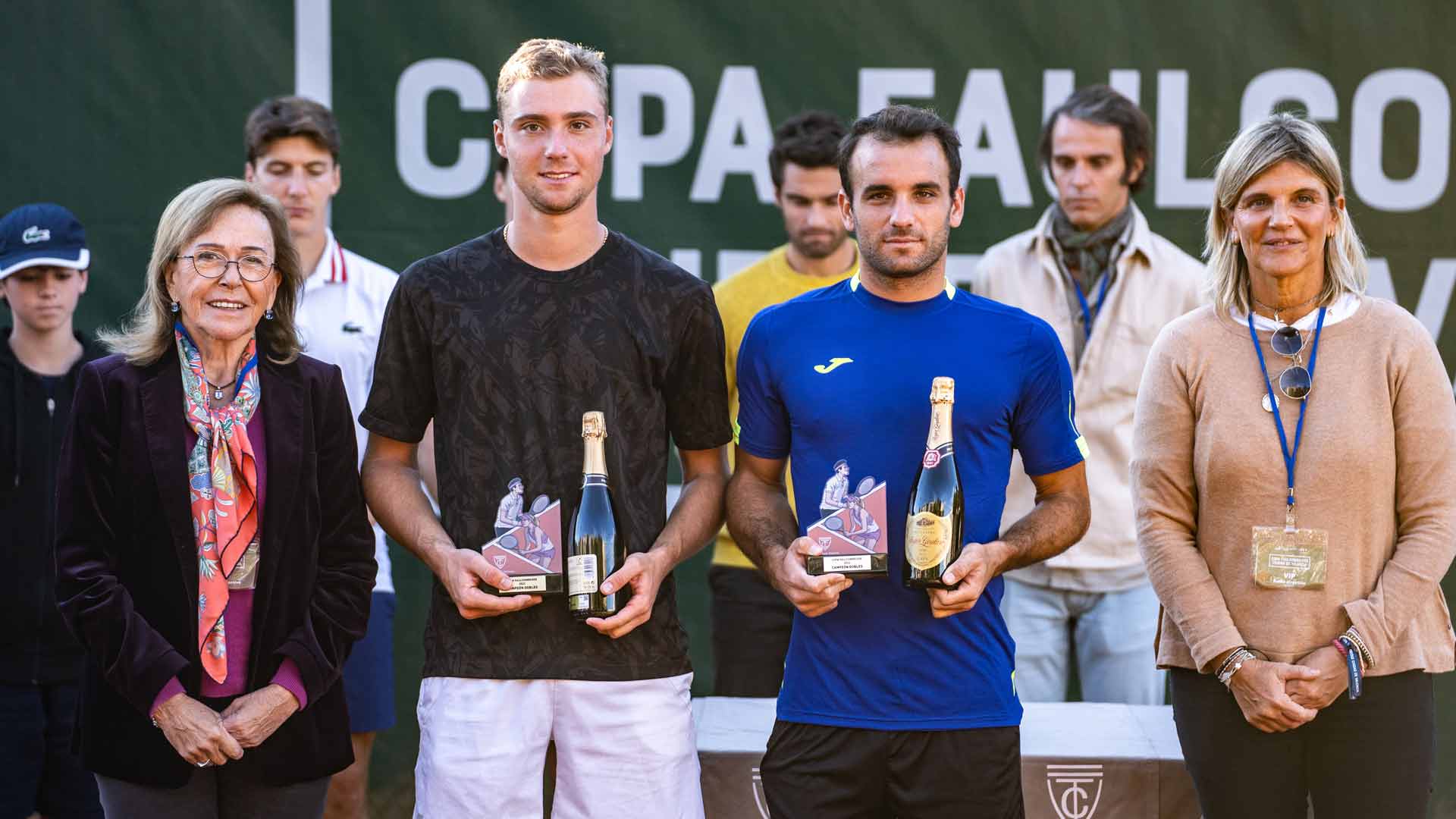 Oleksii Krutykh (left) and Oriol Roca Batalla are crowned doubles champions in Valencia, Spain.