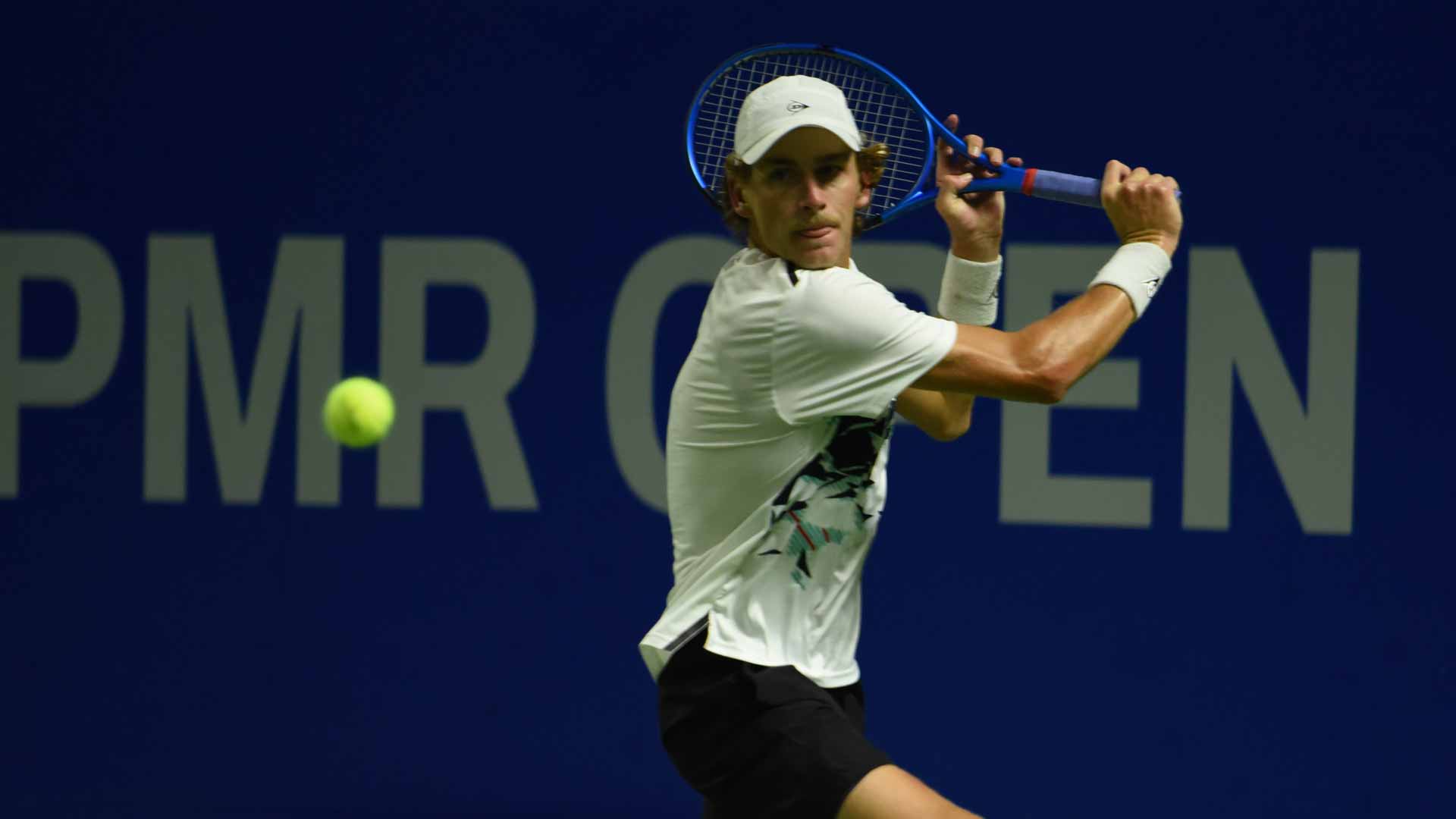 Max Purcell in action at the 2023 Pune Challenger.