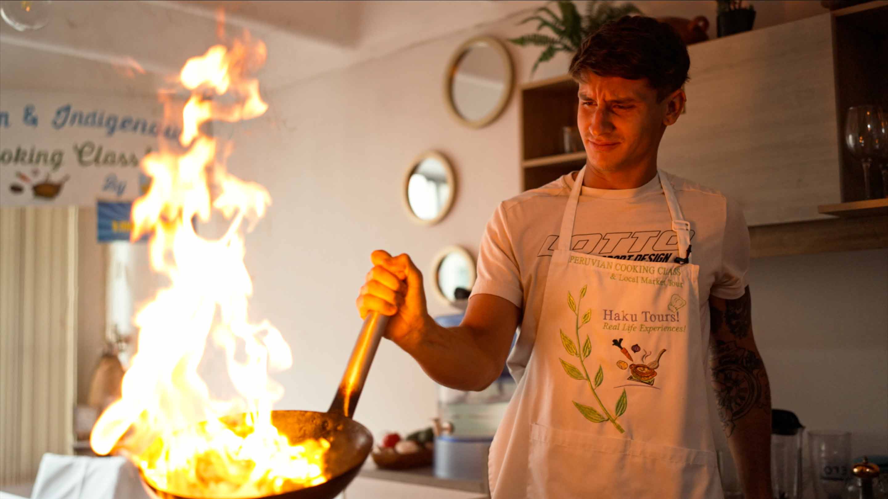 Camilo Ugo Carabelli prepares the lomo saltado at a cooking class in Lima, Peru.