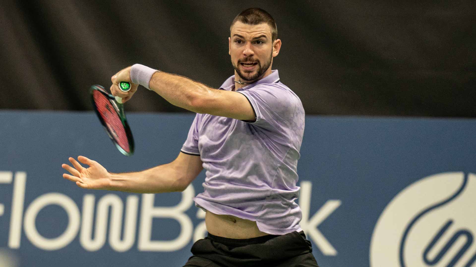 Jurij Rodionov in action Sunday at the Biel Challenger.