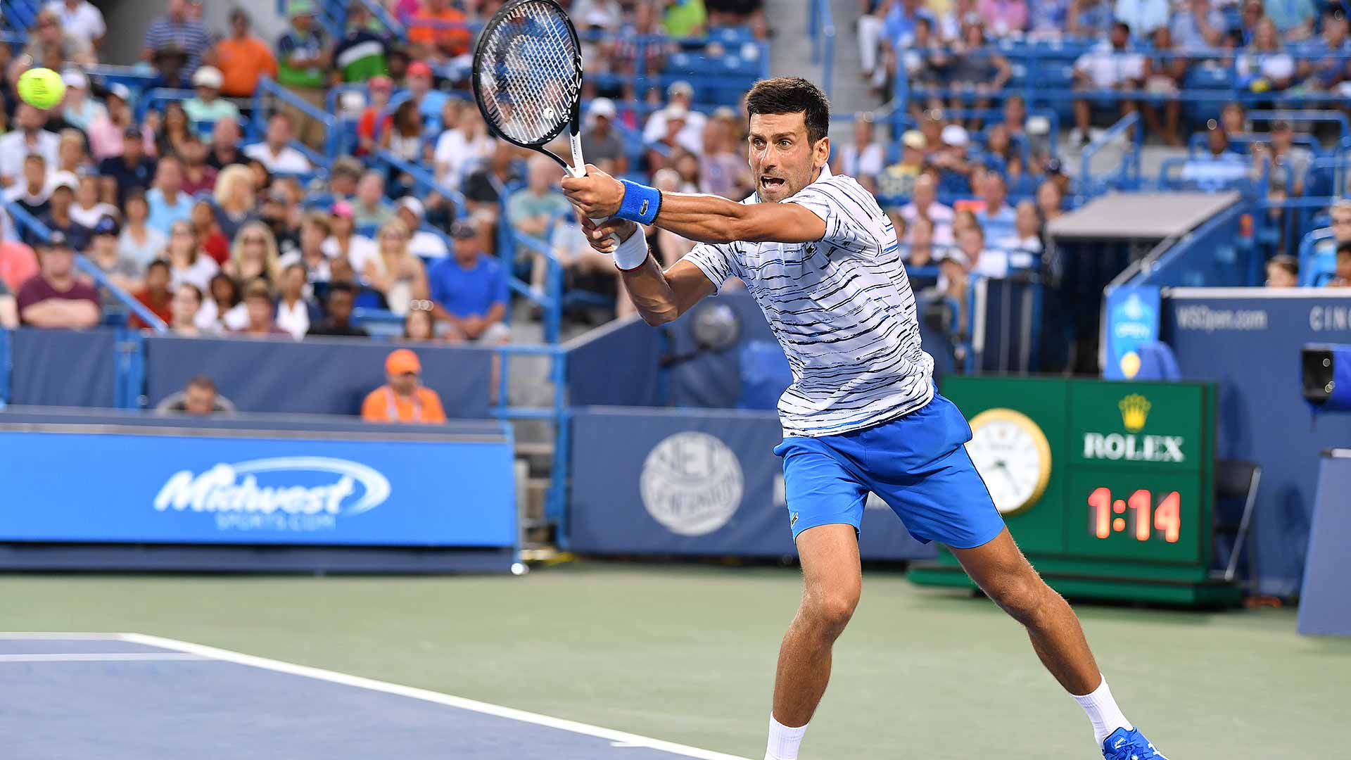 Novak Djokovic saves all four break points faced on Thursday against Pablo Carreno Busta in Cincinnati.