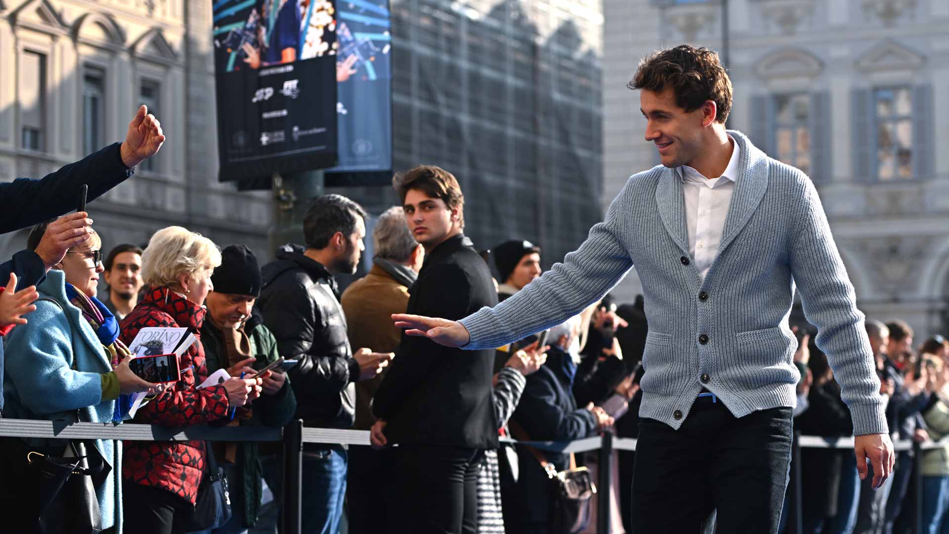 Casper Ruud greets fans at the 2022 Nitto ATP Finals media day.