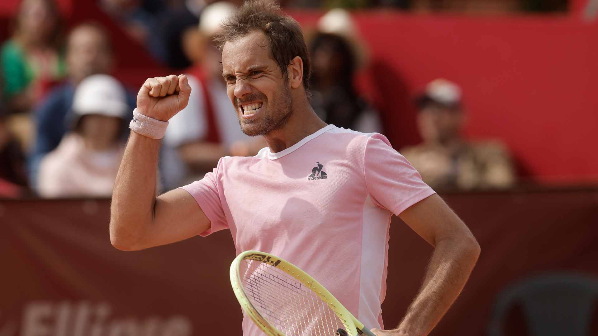 Richard Gasquet celebrates a quarter-final win at the Challenger 175 event in Bordeaux, France.