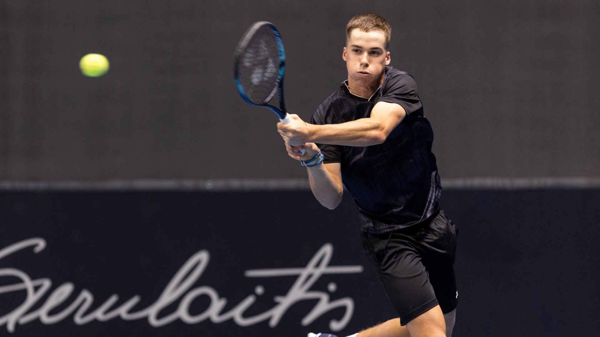 Vilius Gaubas in action at the 2023 Vilnius Challenger.