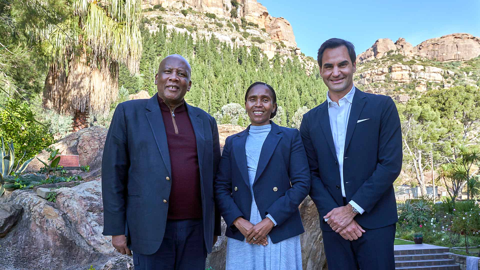 His Majesty King Letsie III, Her Majesty Queen ’Masenate Mohato Seeiso and Roger Federer