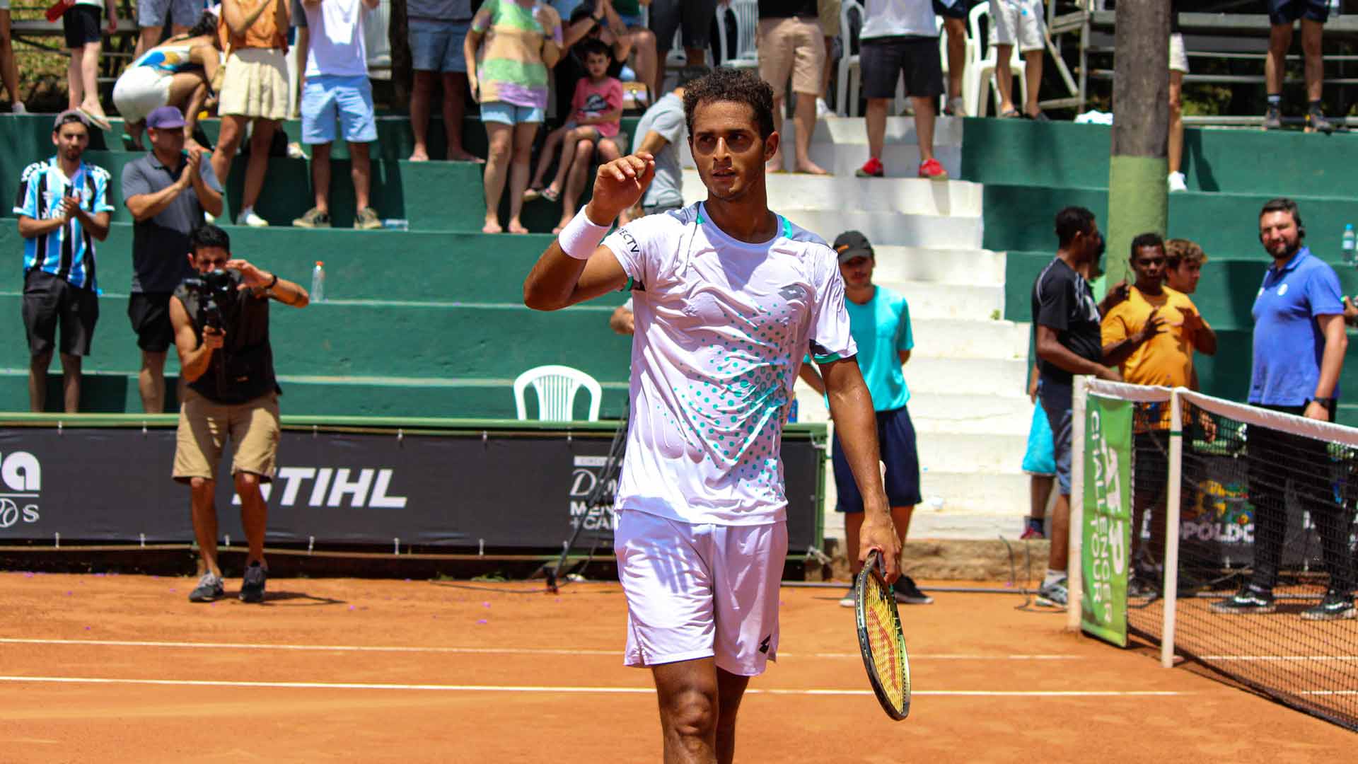 Juan Pablo Varillas celebrates winning the 2022 Sao Leopoldo Challenger.