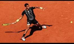 Felix Auger-Aliassime in action against Camilo Ugo Carabelli at Roland Garros on Wednesday.