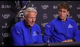 El capitán Bjorn Borg y Casper Ruud en la rueda de prensa del Equipo de Europa previa al arranque de la Laver Cup en Vancouver.