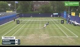 Sergiy Stakhovsky's dive volley earned hot shot honours on Tuesday at the ATP Challenger Tour event in Manchester, England.
